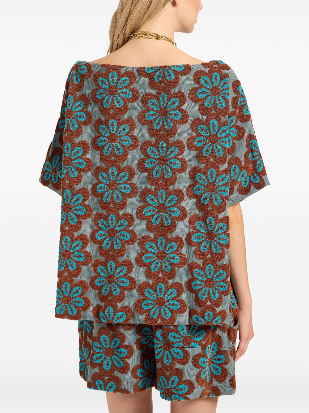 Meditation flower-intarsia boat-neck T-shirt - 3