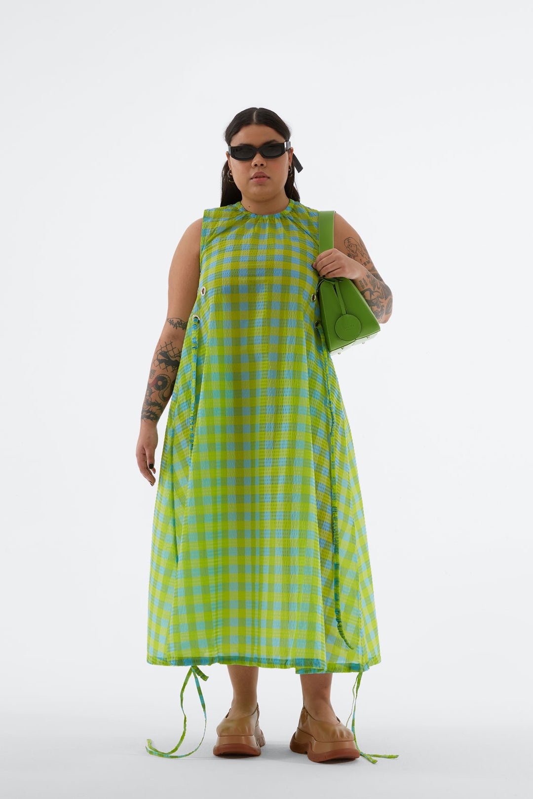 GREEN CHECK ELASTIC DRESS - 1