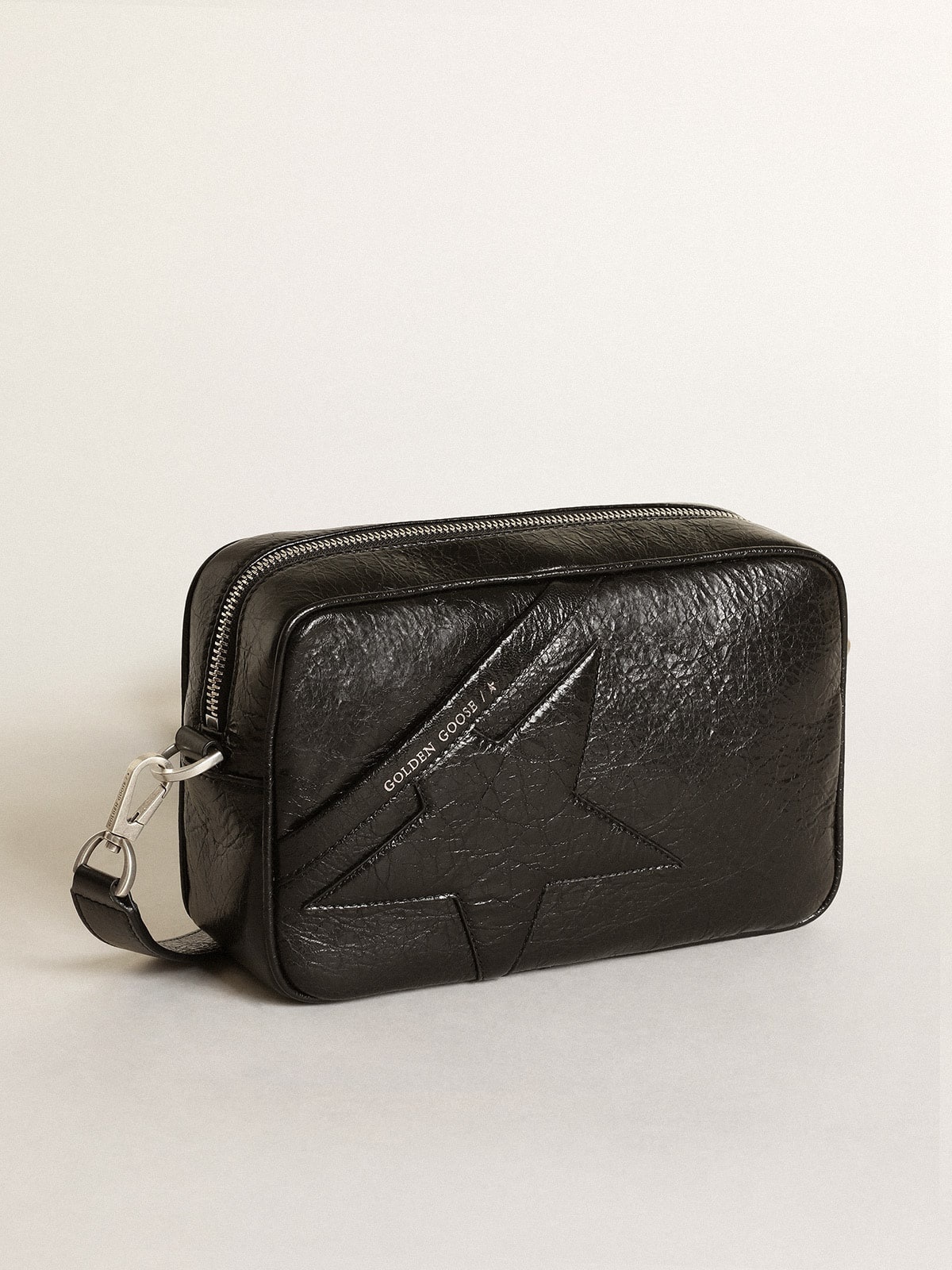 Women's Star Bag in glossy black leather with tone-on-tone star - 5