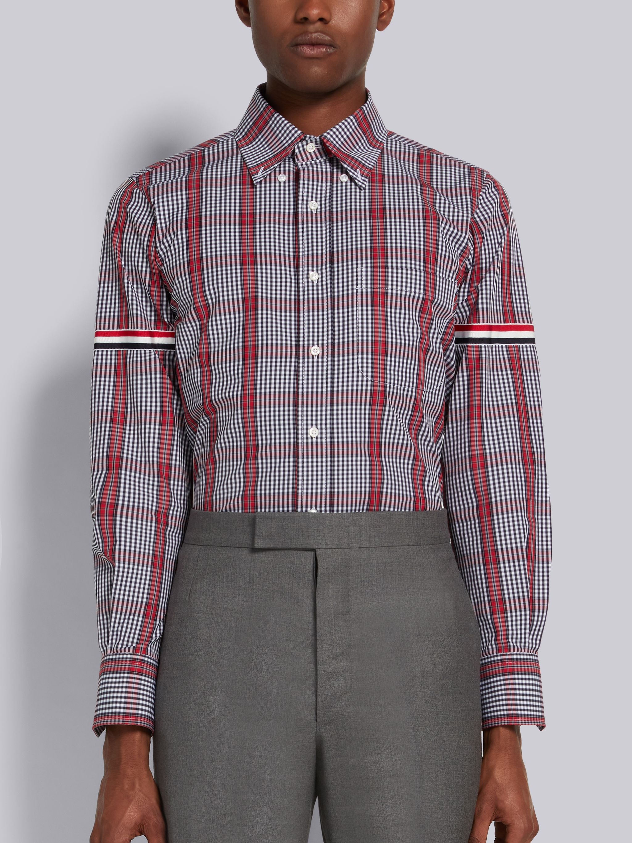 Multicolor Small Grid Windowpane Check Poplin Grosgrain Armband Straight Fit Shirt - 1