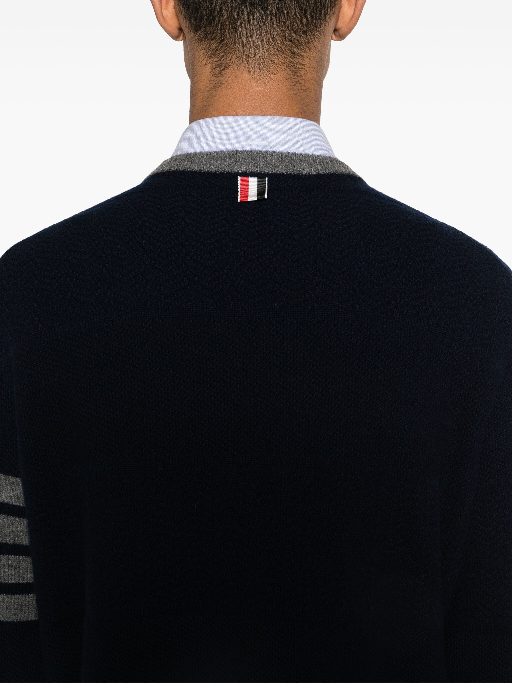 THOM BROWNE Men Textured Rugby Stripe Crew Neck Pullover - 5