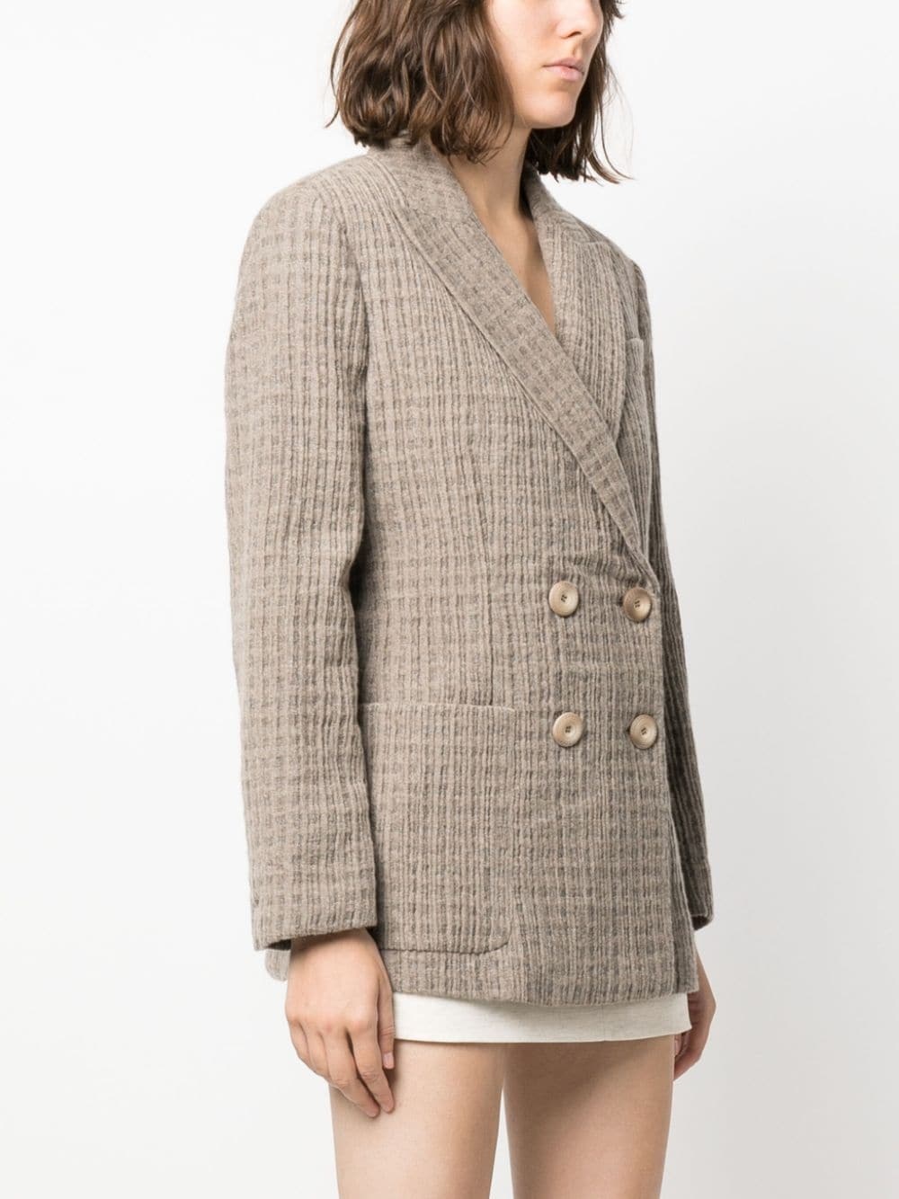 double-breasted textured blazer - 3