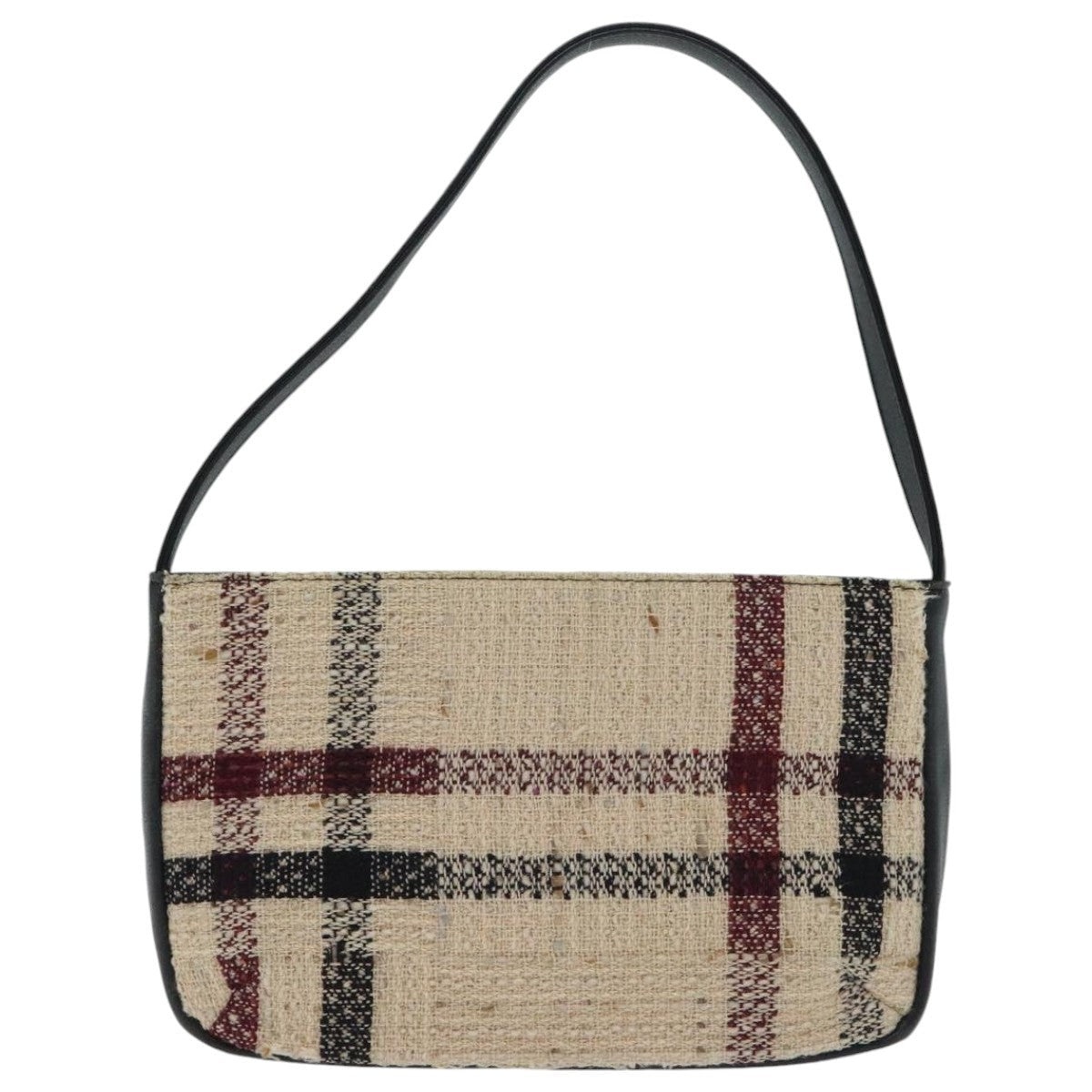 Burberry Nova Check Hand Bag Leather Canvas Black Beige - 13