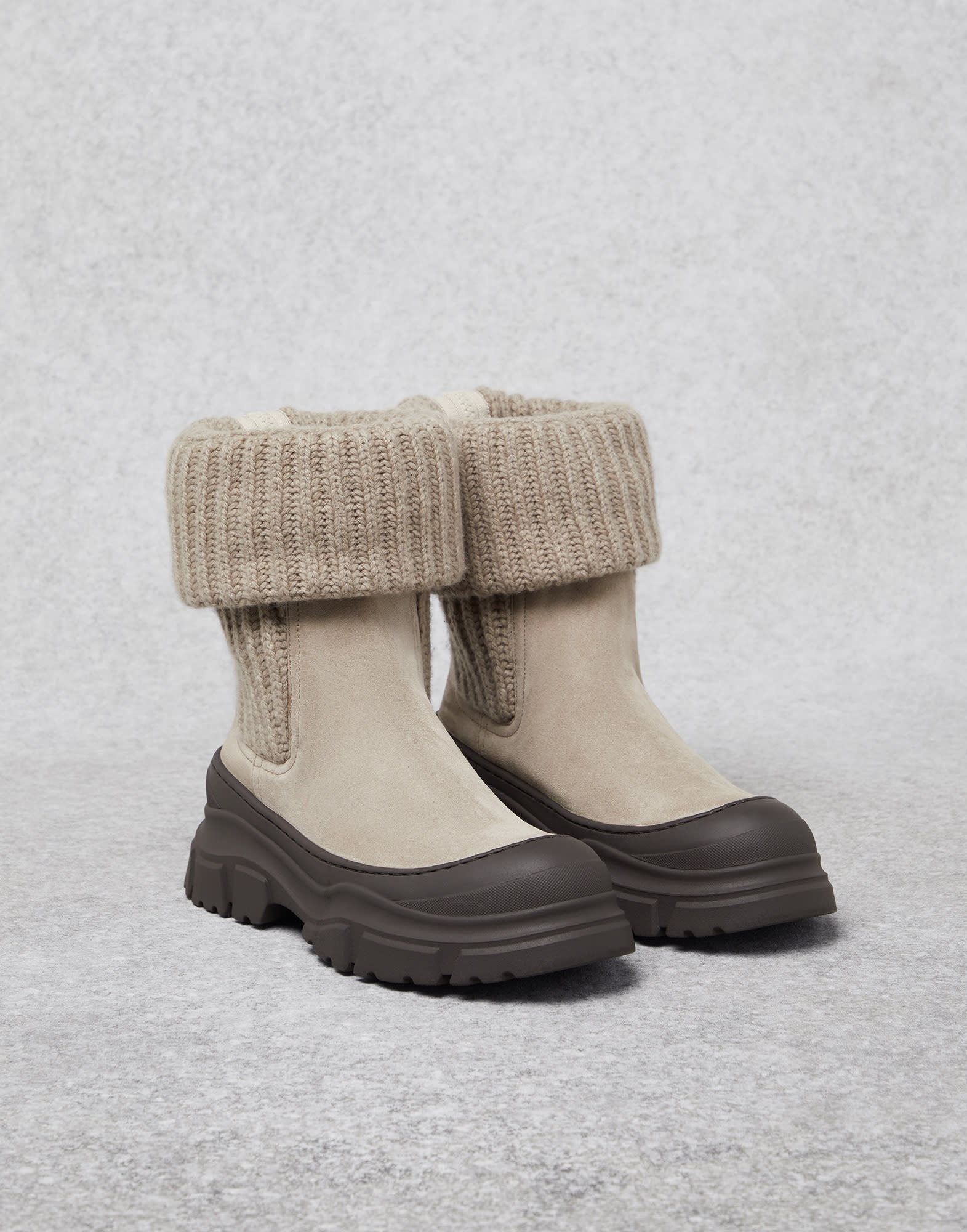 Suede Chelsea boots with virgin wool, cashmere and silk knit insert - 1