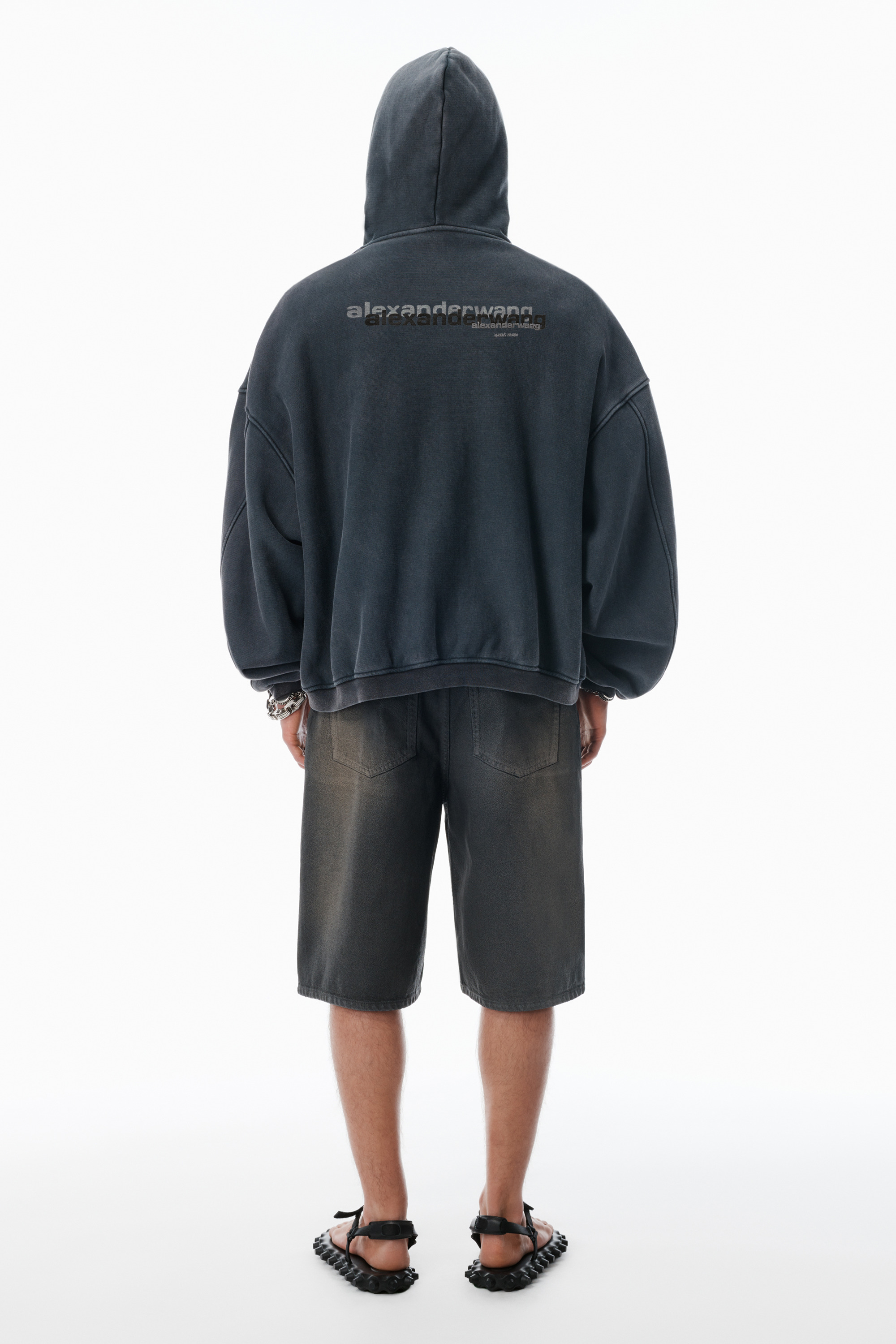 Black Cotton Logo Zip-Up Hoodie - 4