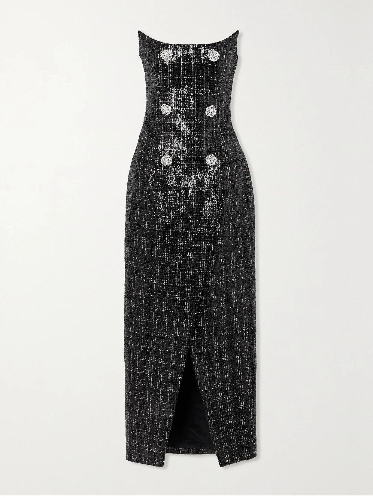 Strapless Embellished Sequined Metallic Tweed Gown - 1