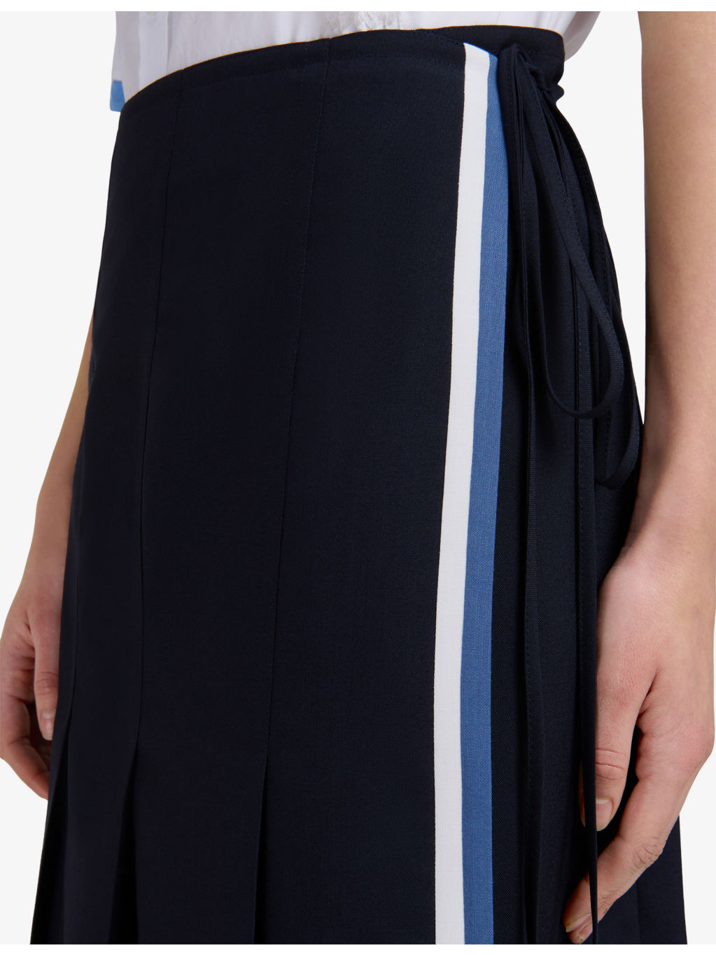 Contrast-Stripe Wrap-Front Wool Midi Skirt - 5