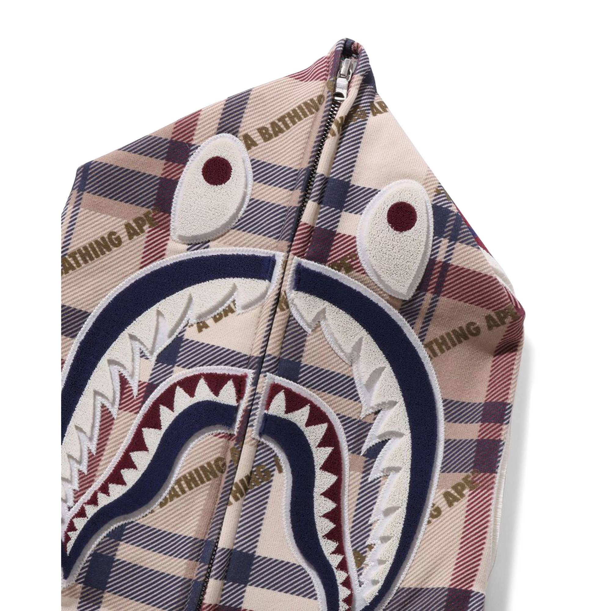 BAPE Logo Check Pattern Shark Full Zip Hoodie 'Beige' - 3