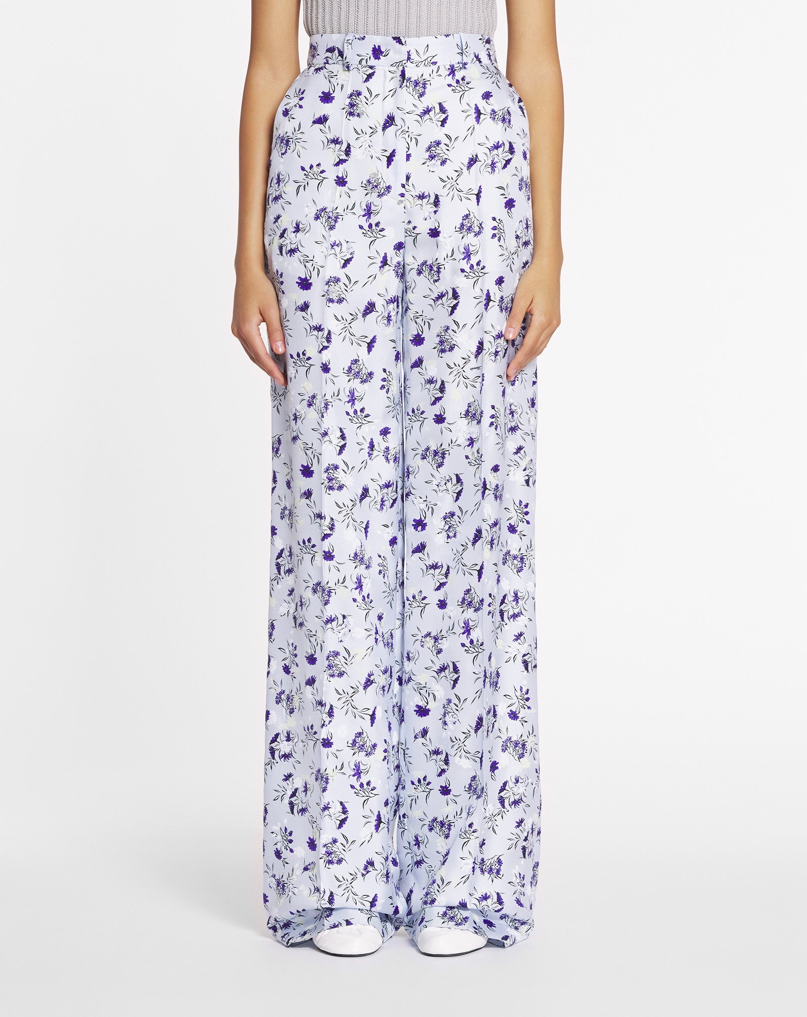 PRINTED WIDE LEG SILK PANTS - 4