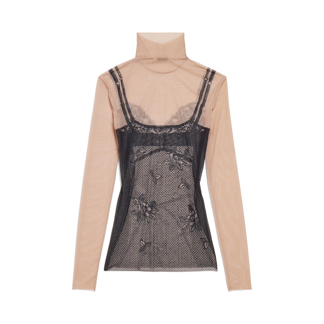 Women's Trompe L'œil Lingerie Top in Black/light Beige - 2