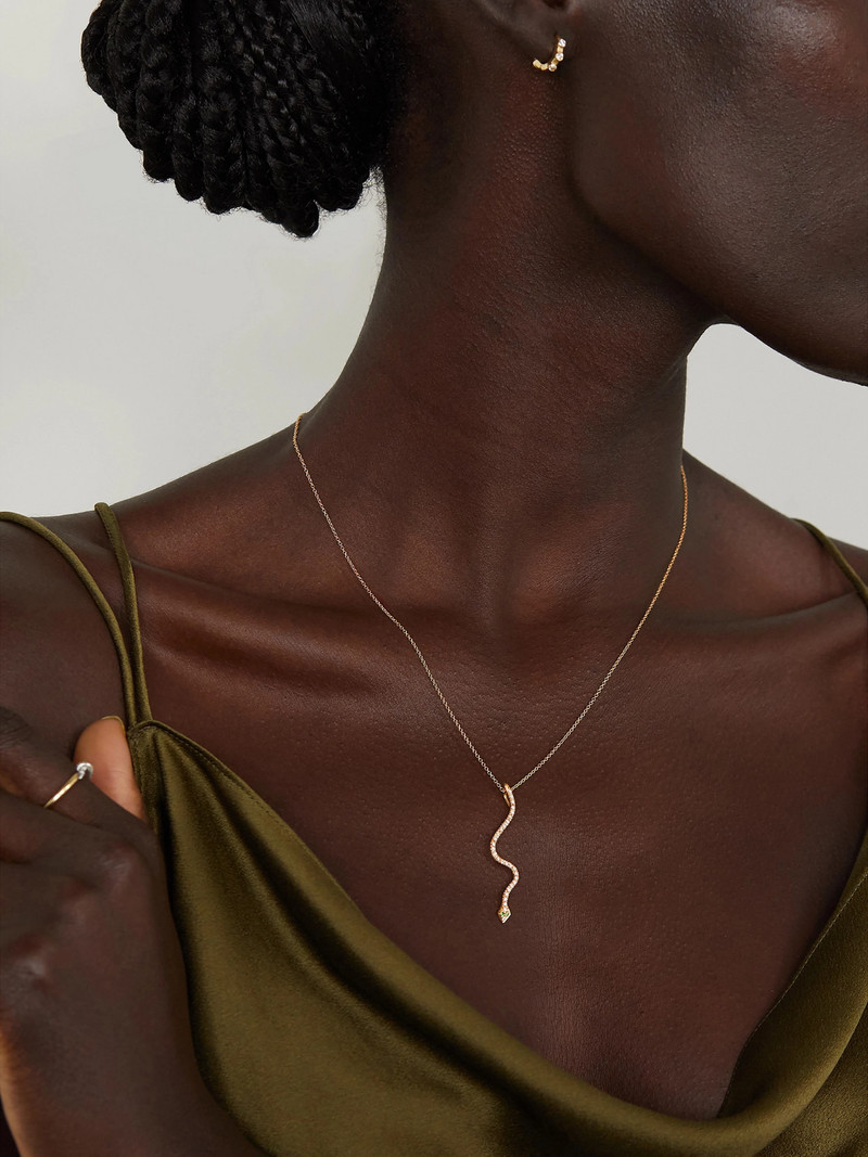 ILEANA MAKRI Lucky Snake 18-karat Gold, Diamond And Tsavorite Necklace outlook