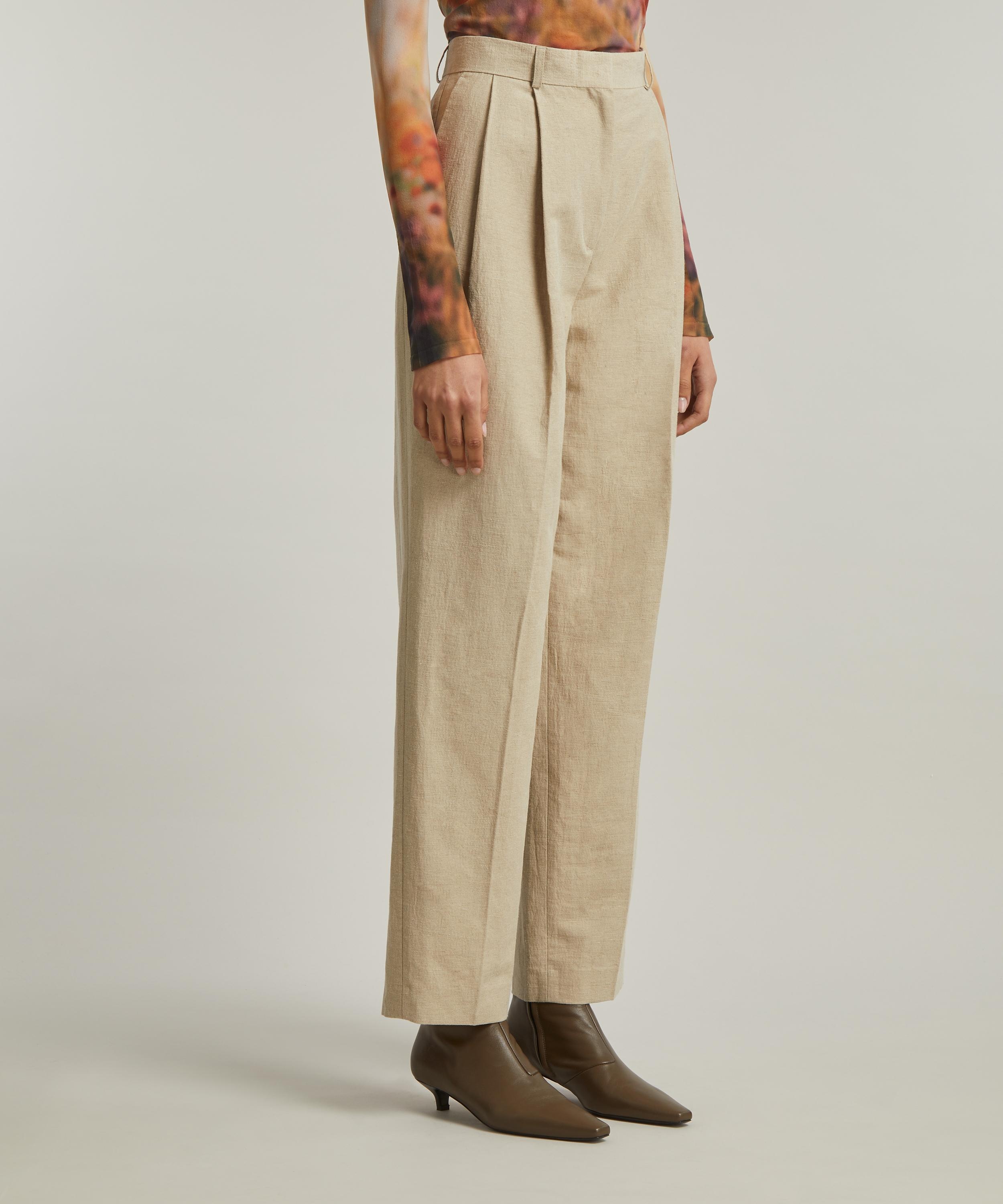 Double-Pleated Linen Tailored Trousers - 3