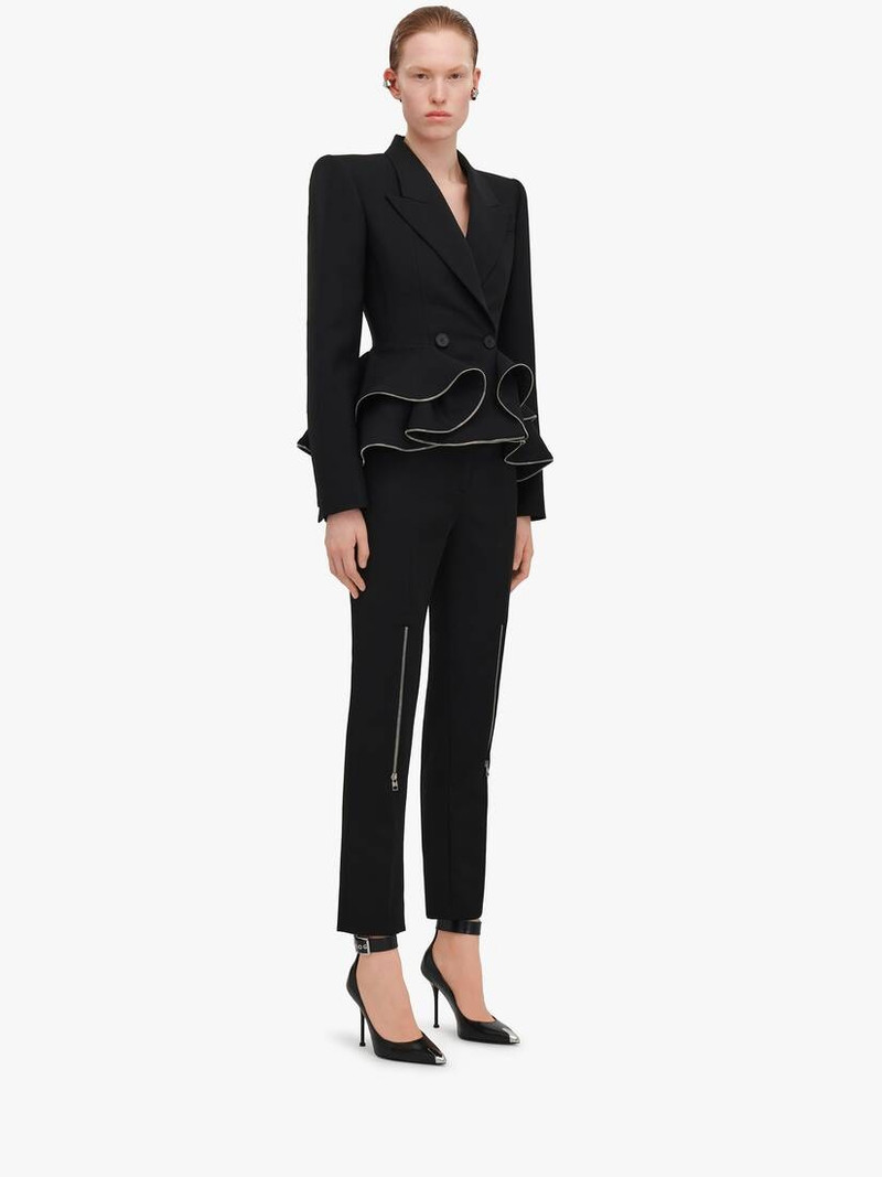 Alexander McQueen Women's Zip Detail Long Cigarette Trousers in Black outlook