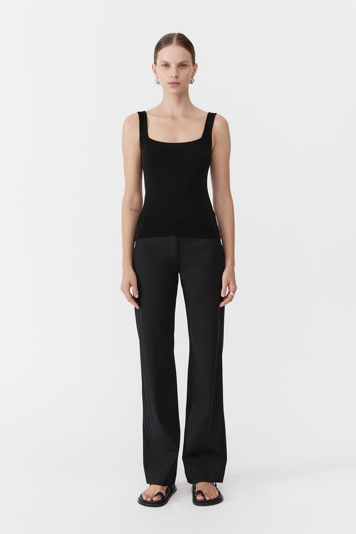 Square Neck Knit Singlet - Black - 4
