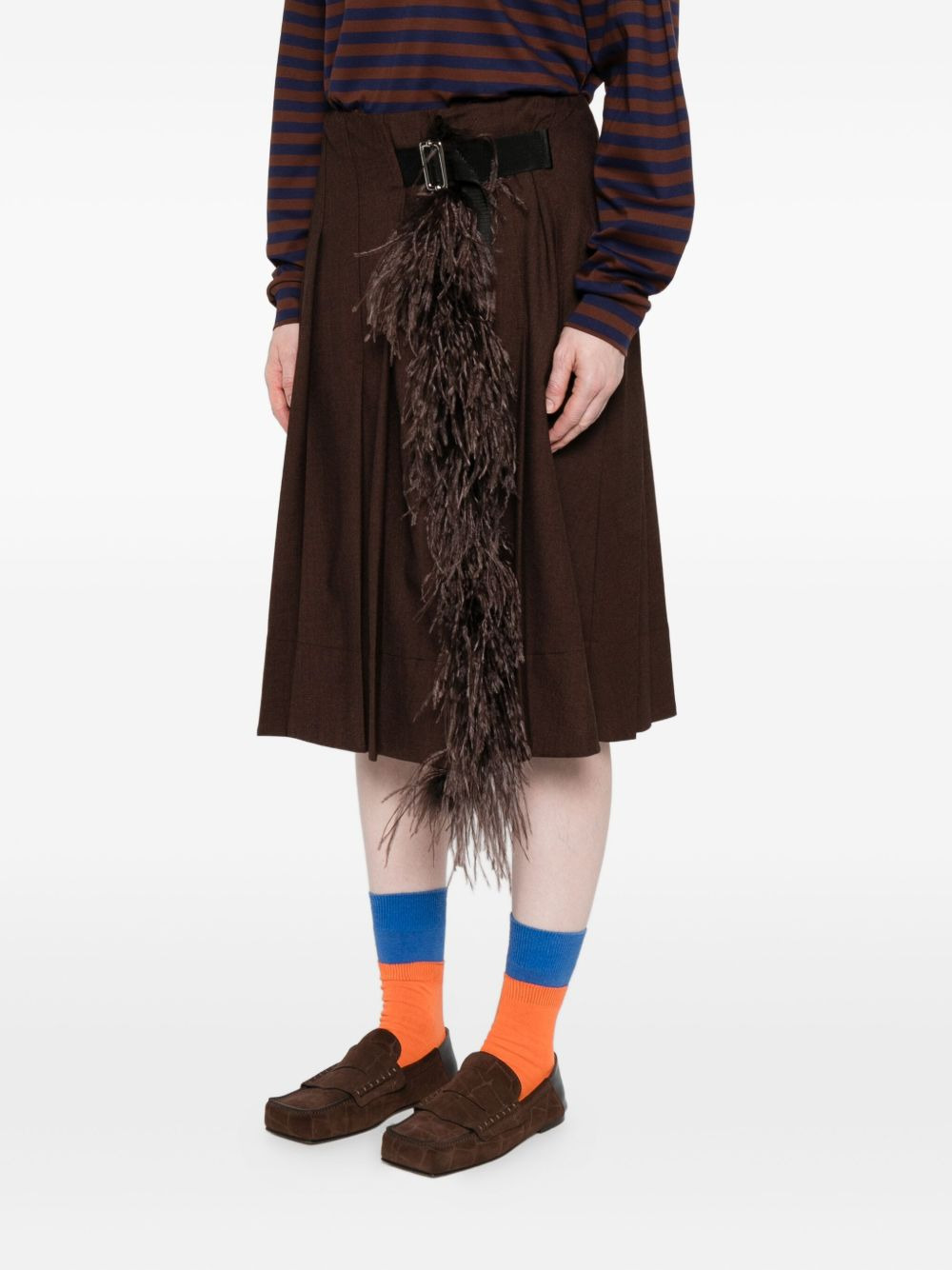 pleated feather-trimmed midi skirt - 3
