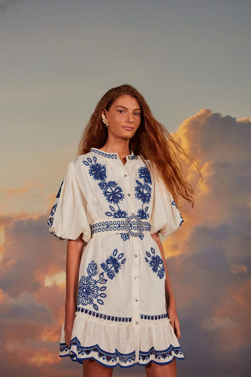 White Richelieu Euroflax™ Premium Linen Mini Dress 1