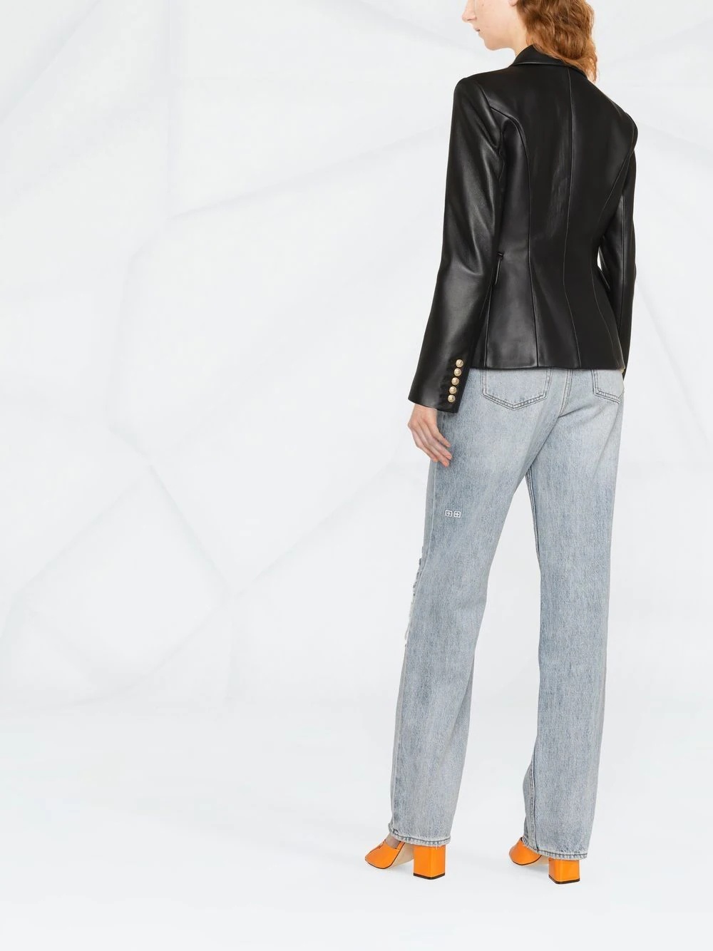 double-breasted leather blazer - 3