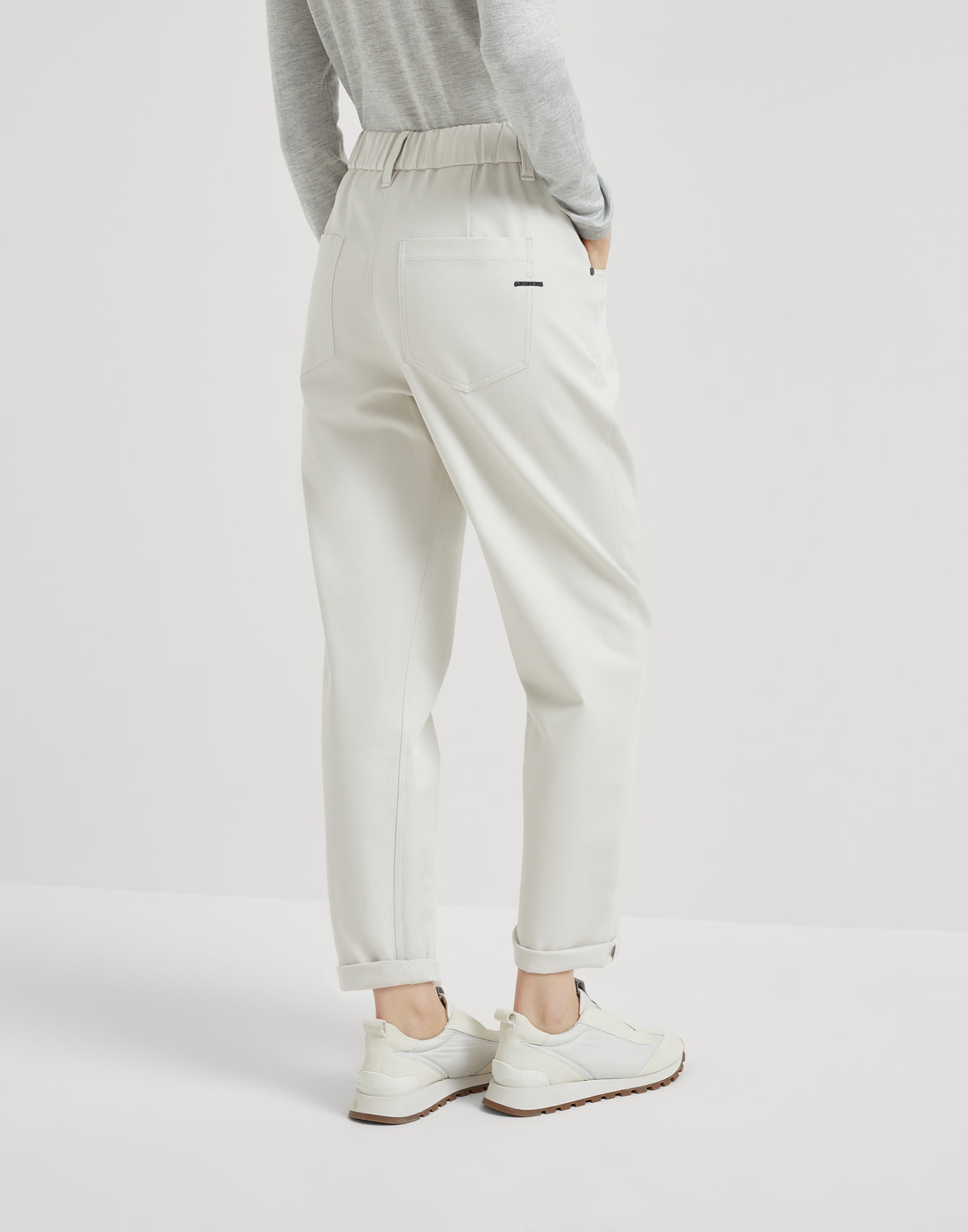 Stretch cotton cover baggy pull-on trousers with shiny bartack - 2