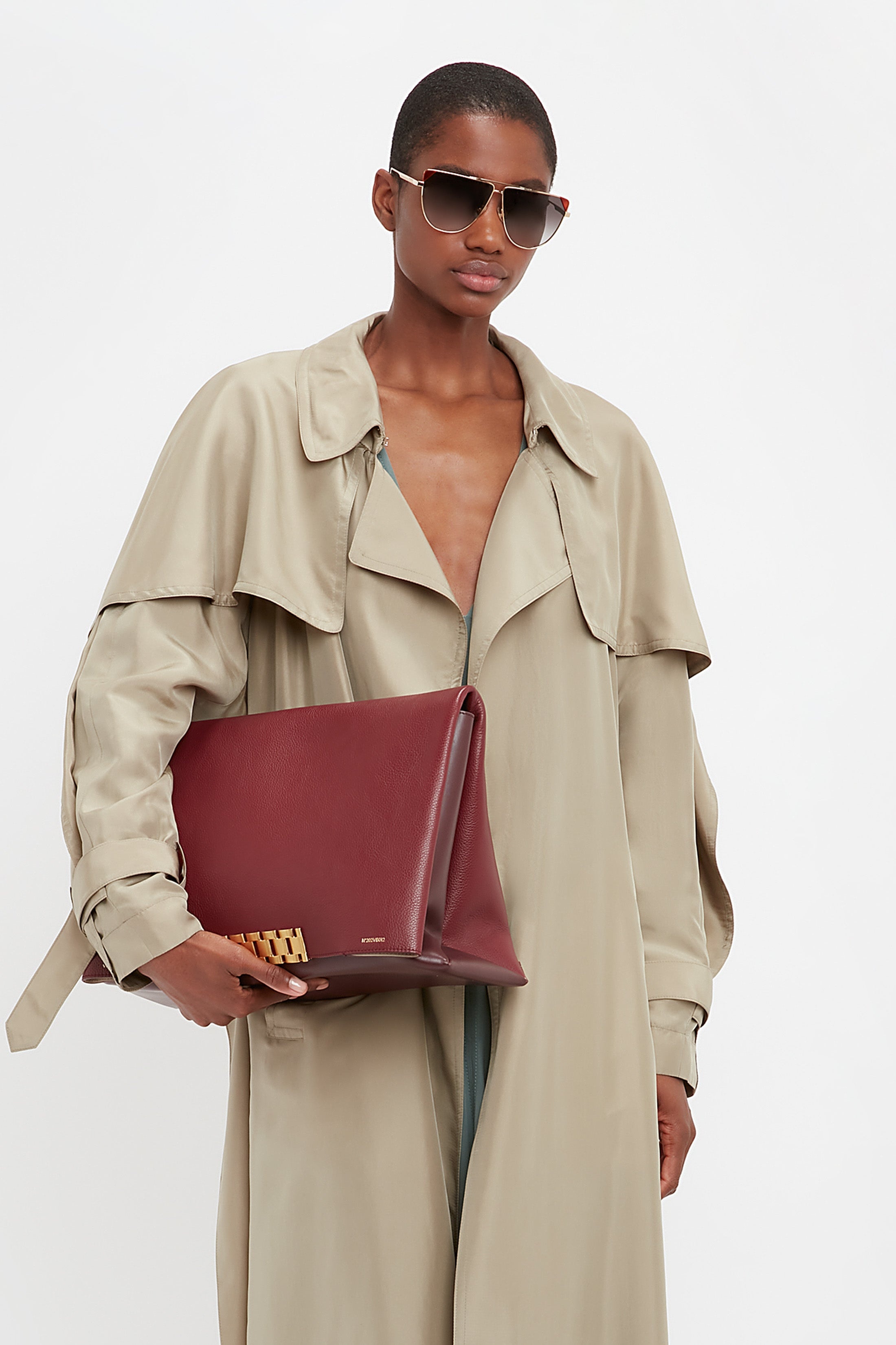 Pleated Back Fluid Trench Coat In Lichen Green - 11