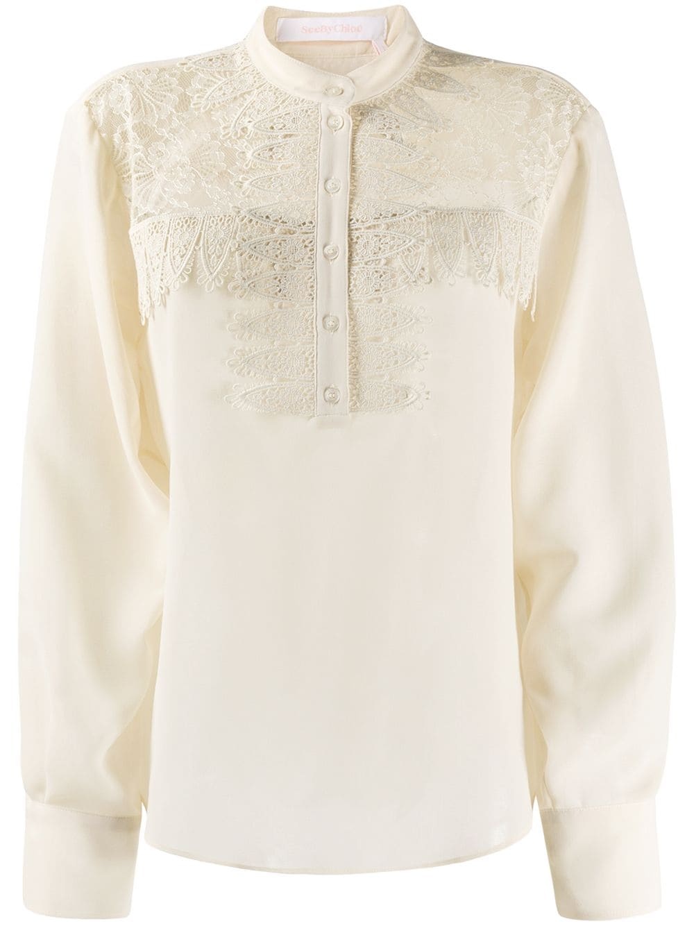 raschel lace-yoke blouse - 1