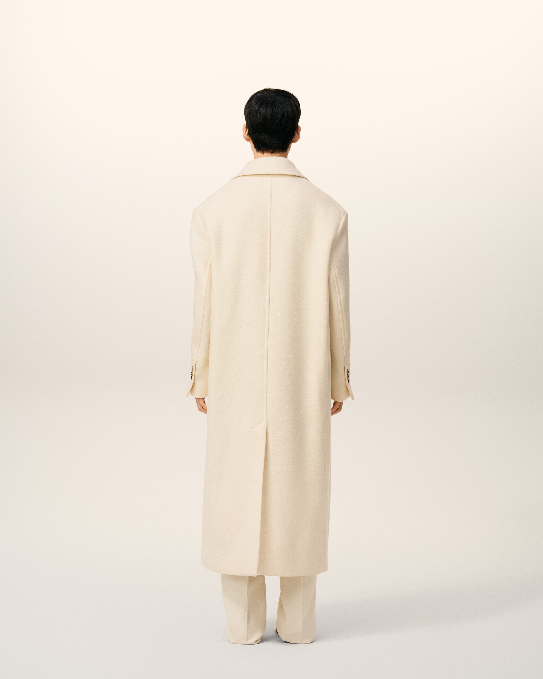WHITE WOOL DOUBLE BREASTED LONG COAT - 5