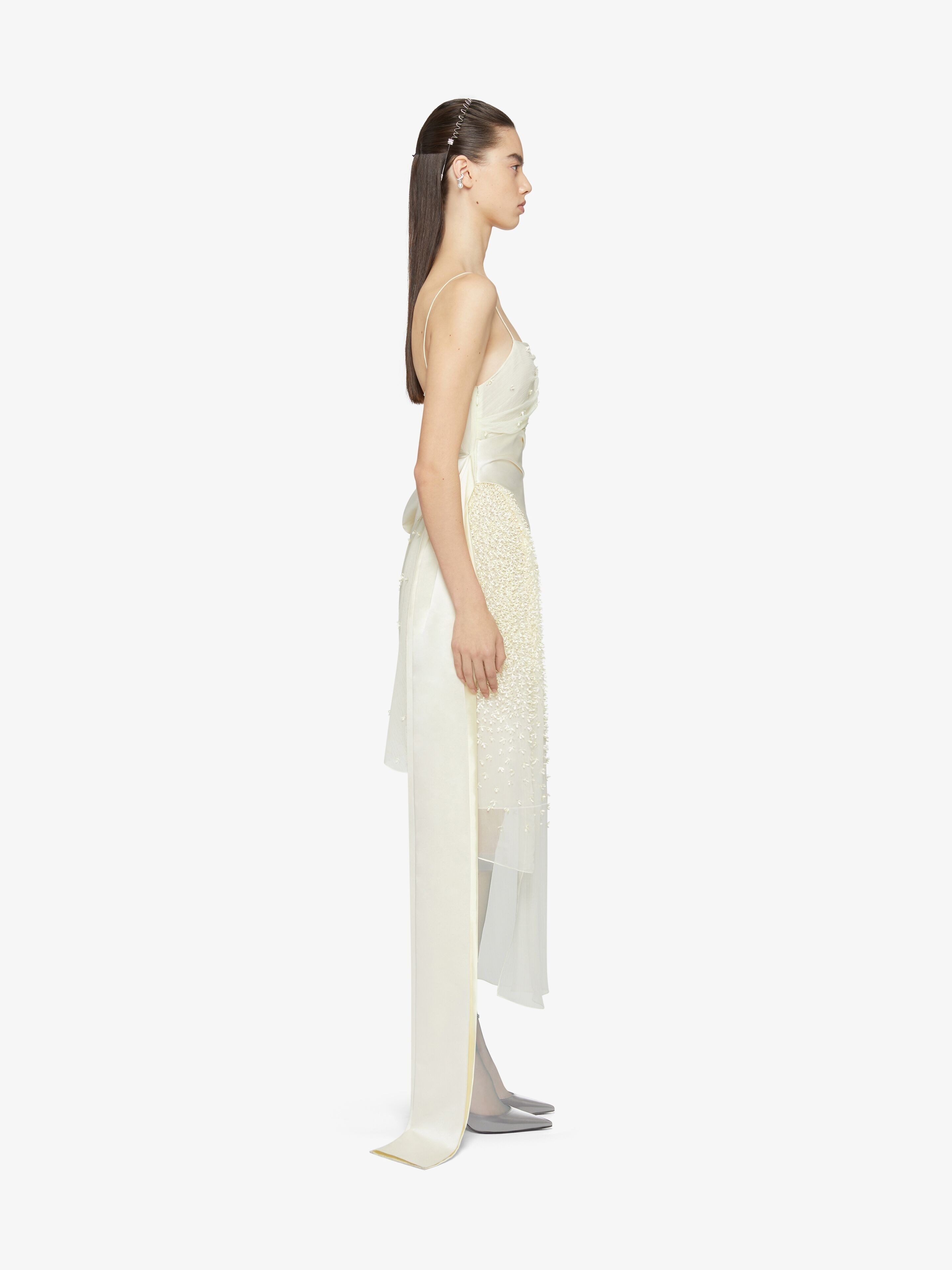 STRAPS DRESS IN SILK MUSLIN WITH EMBROIDERED FLOWERS - 3