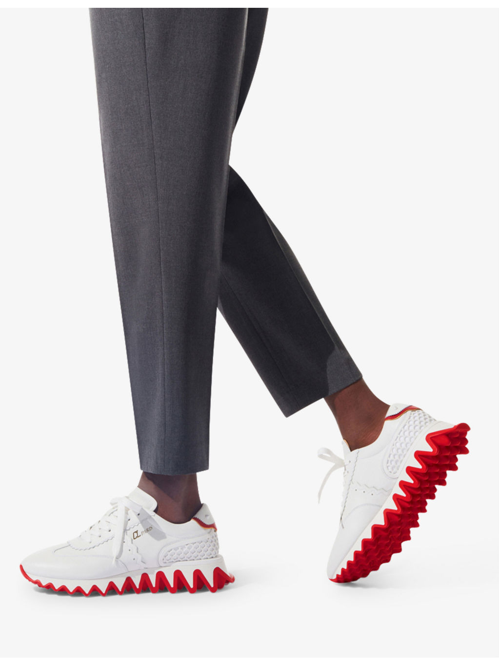 Loubishark leather and mesh trainers - 2