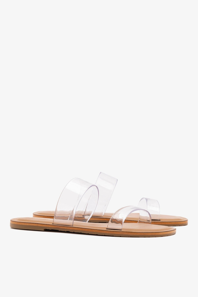 Gabe Flat In Clear Vinyl and Caramel Leather 3
