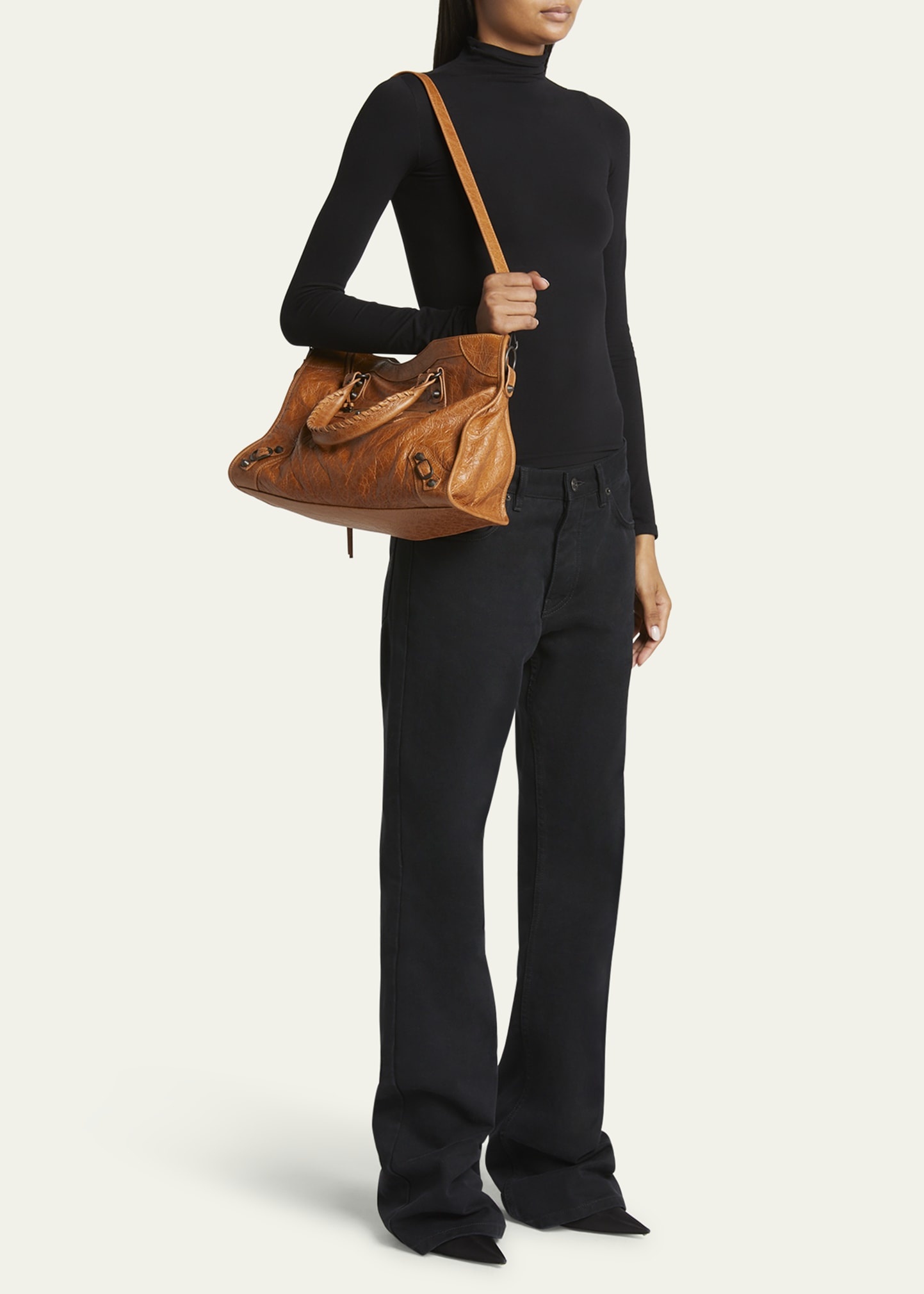 ショルダーバッグ・ポシェット Balenciaga Dark Brown Leather Medium Le City Handbag BALENCIAGA Le City Medium Crinkled Leather Top-Handle Bag