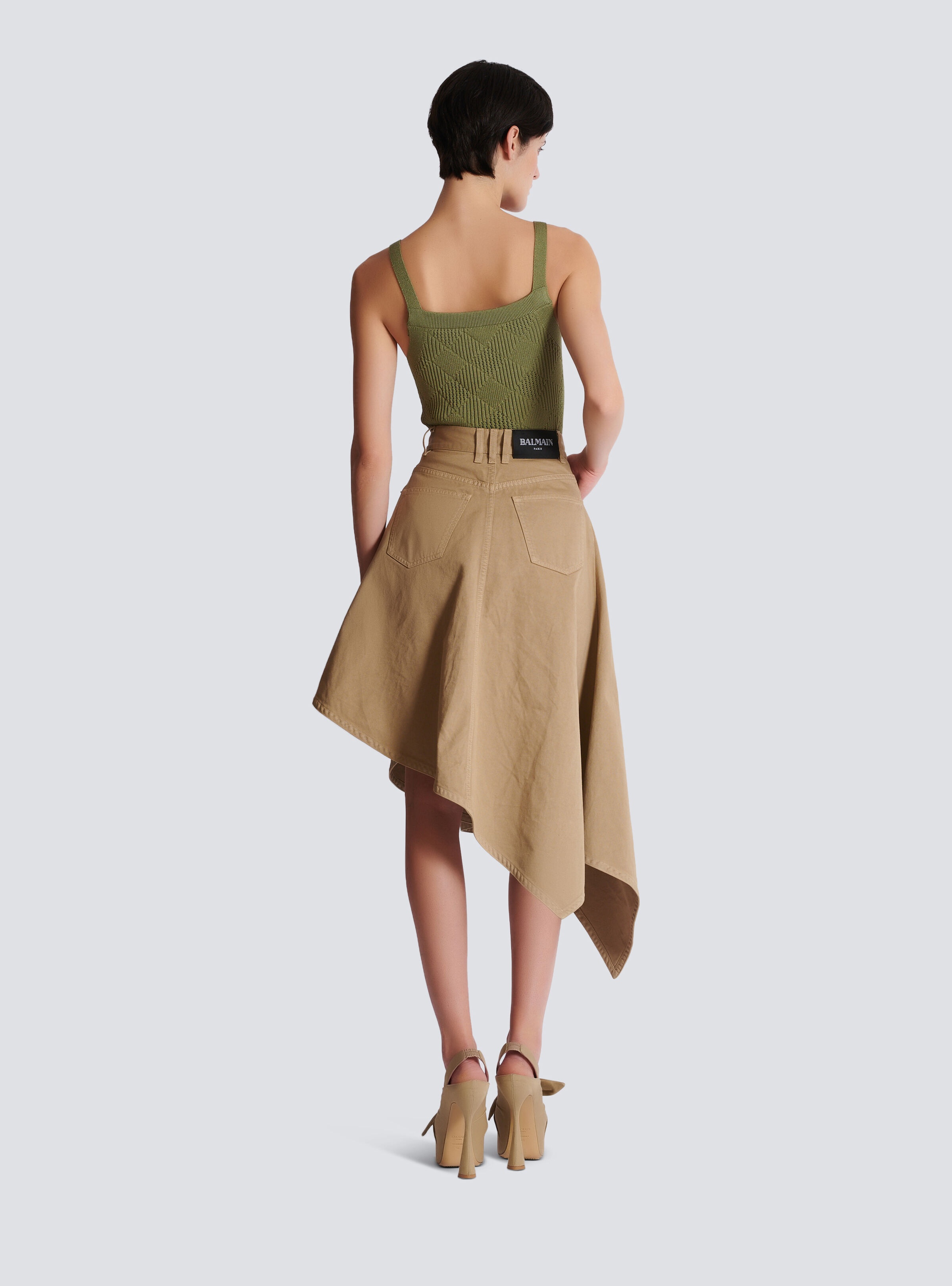 Asymmetrical pleated skirt in cotton canvas - 4