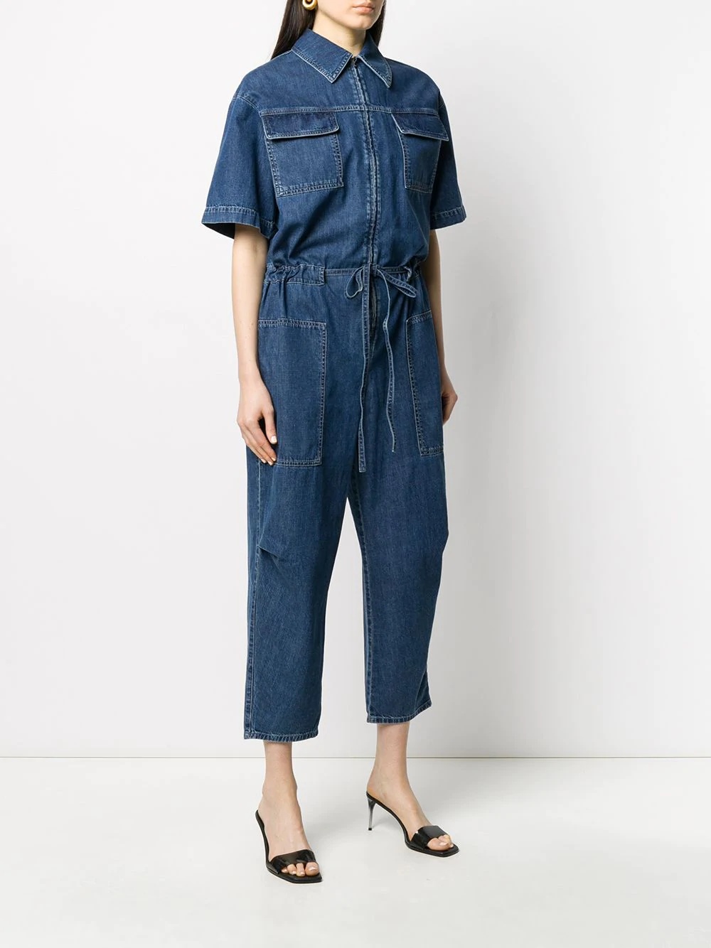 short-sleeve denim jumpsuit - 3