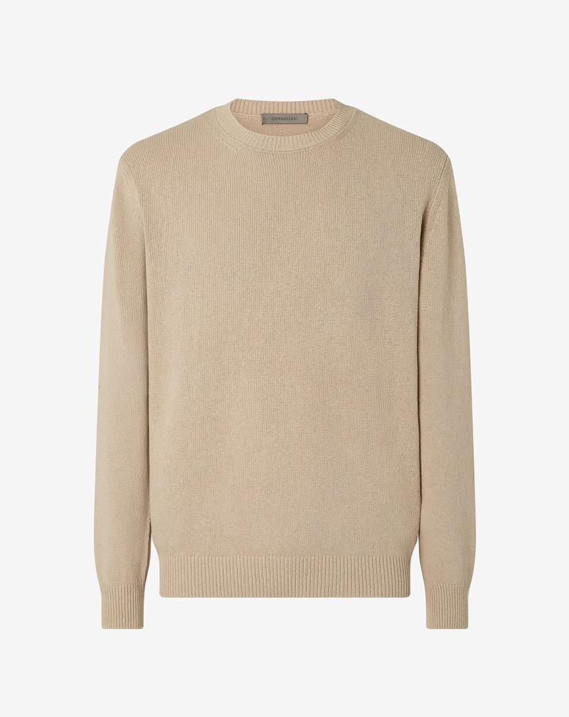 Beige cotton and cashmere crew neck knitwear 1