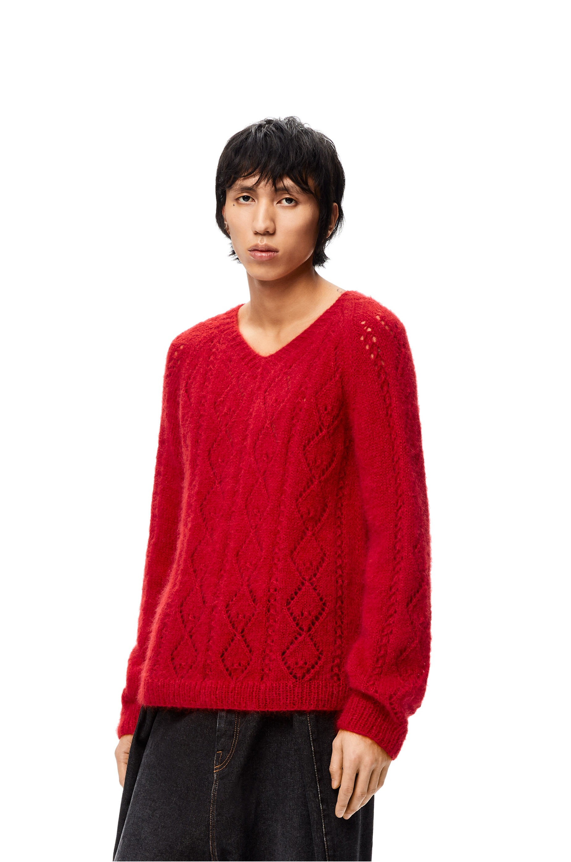 V-neck open stitch sweater in mohair - 3