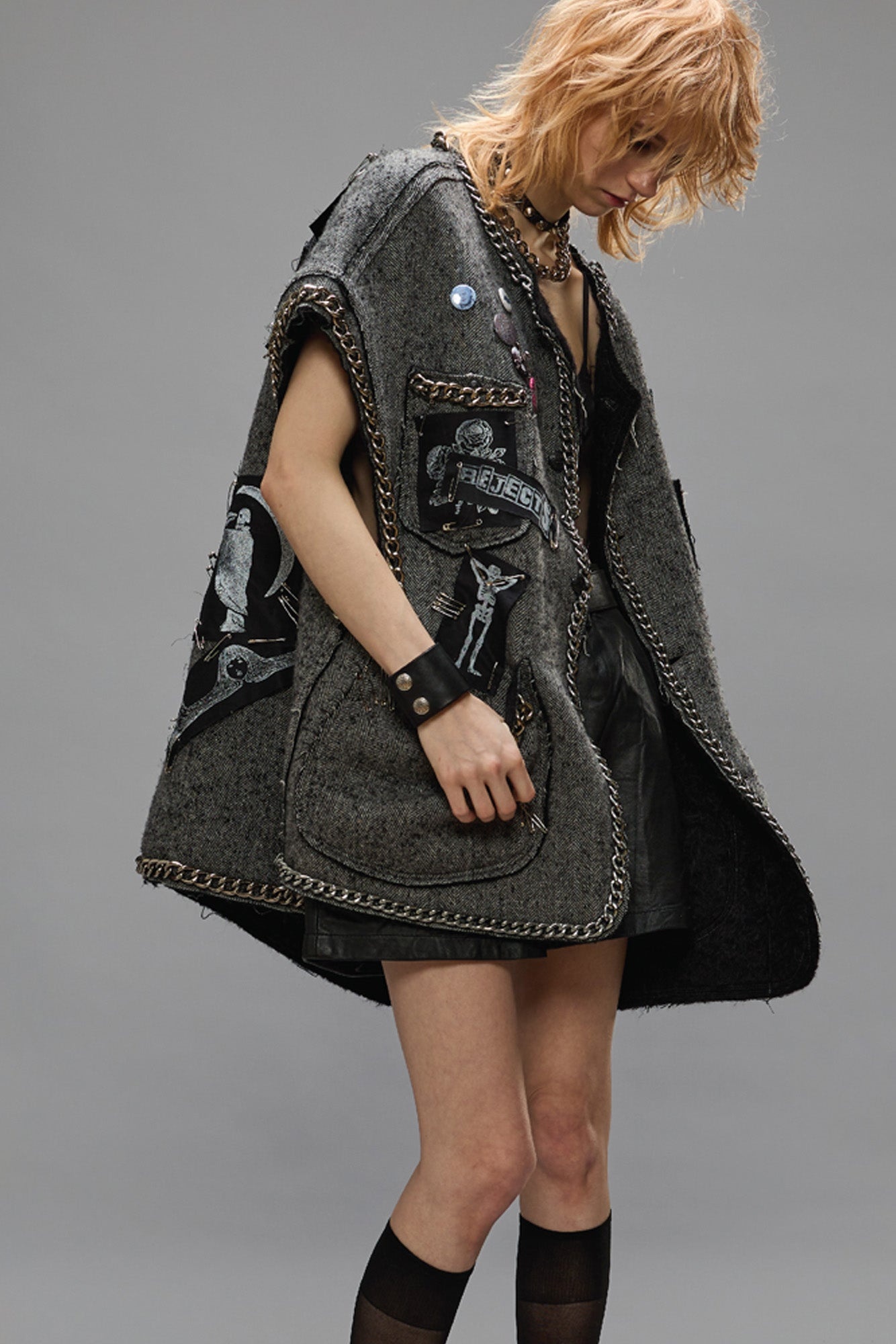 SLEEVELESS CHORE JACKET - GREY HERRINGBONE - 2