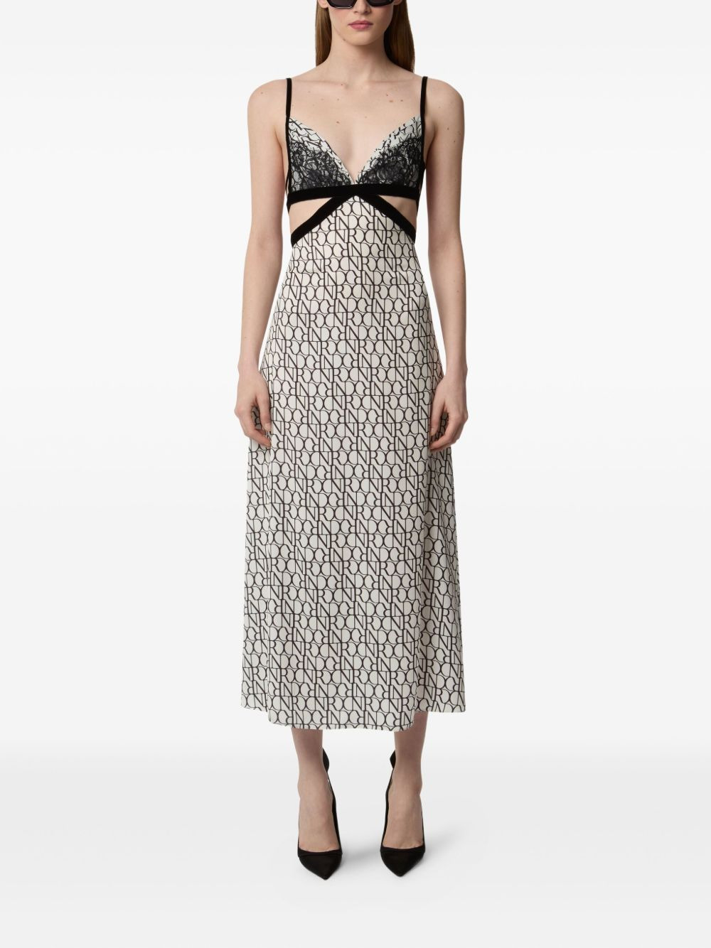 lace-insert midi dress - 2
