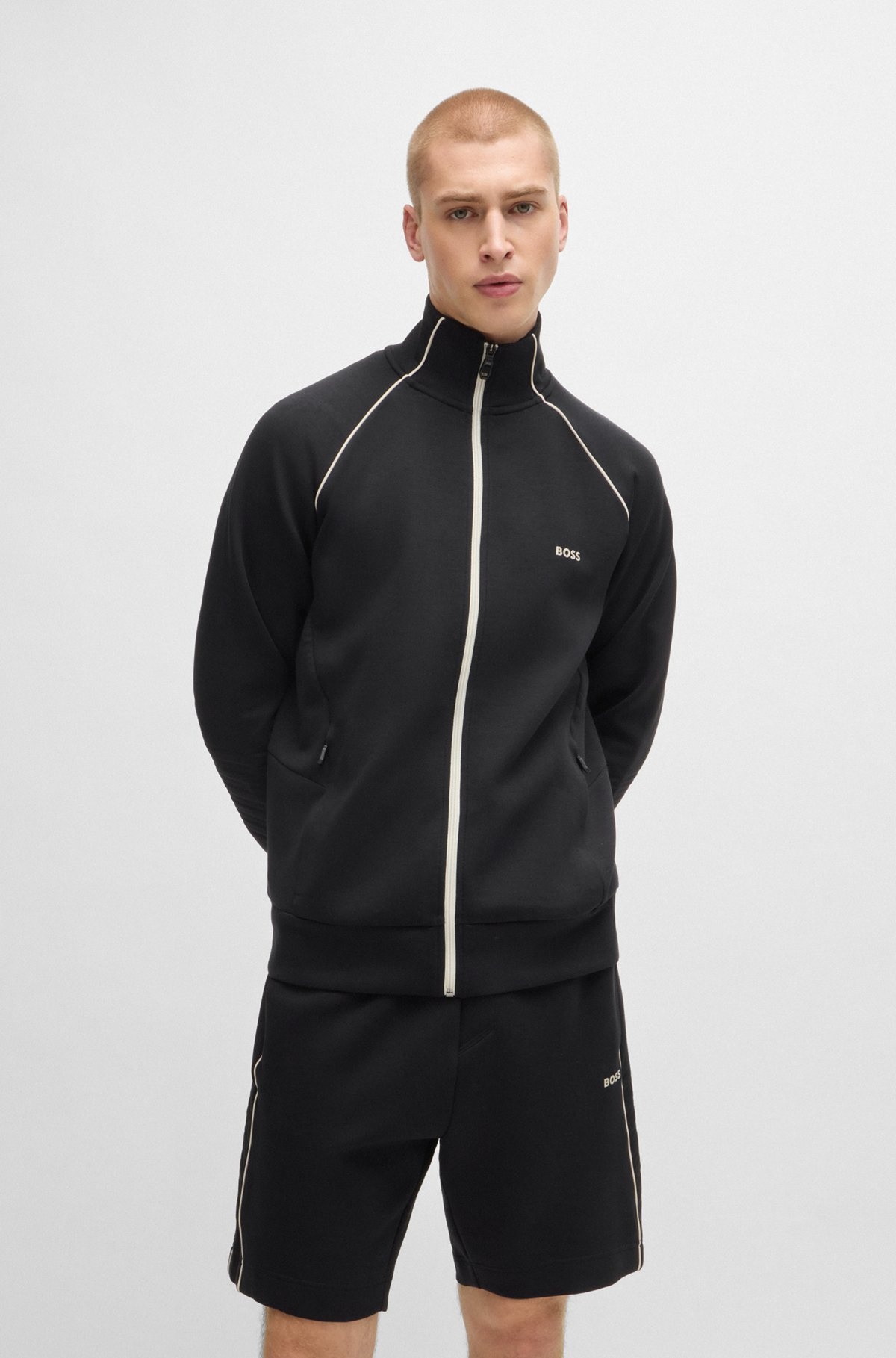 STRETCH-COTTON ZIP-UP SWEATSHIRT WITH PIPING AND BRANDING - 2