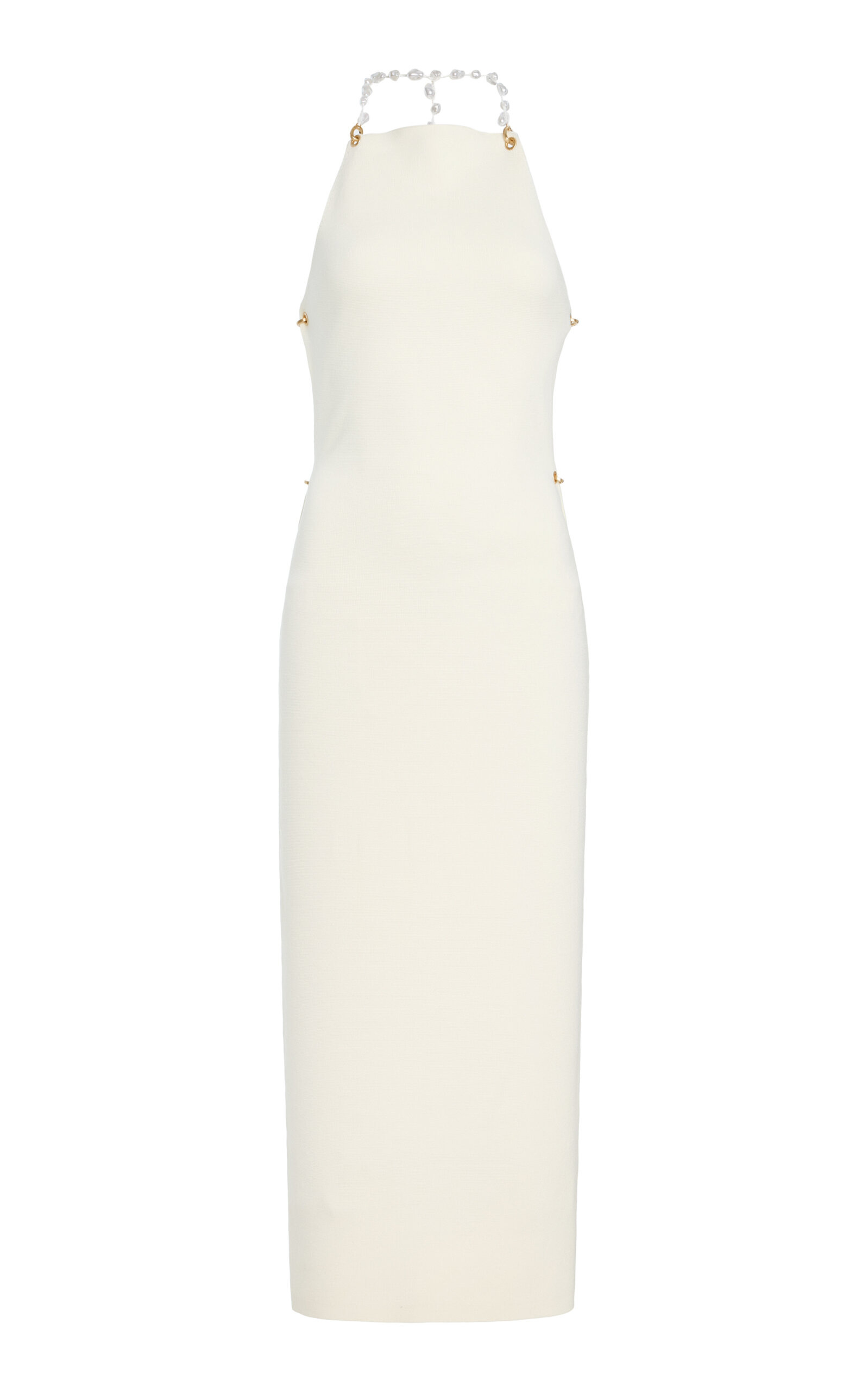 Cassi Pearl-Detailed Open-Back Knit Midi Dress white - 1