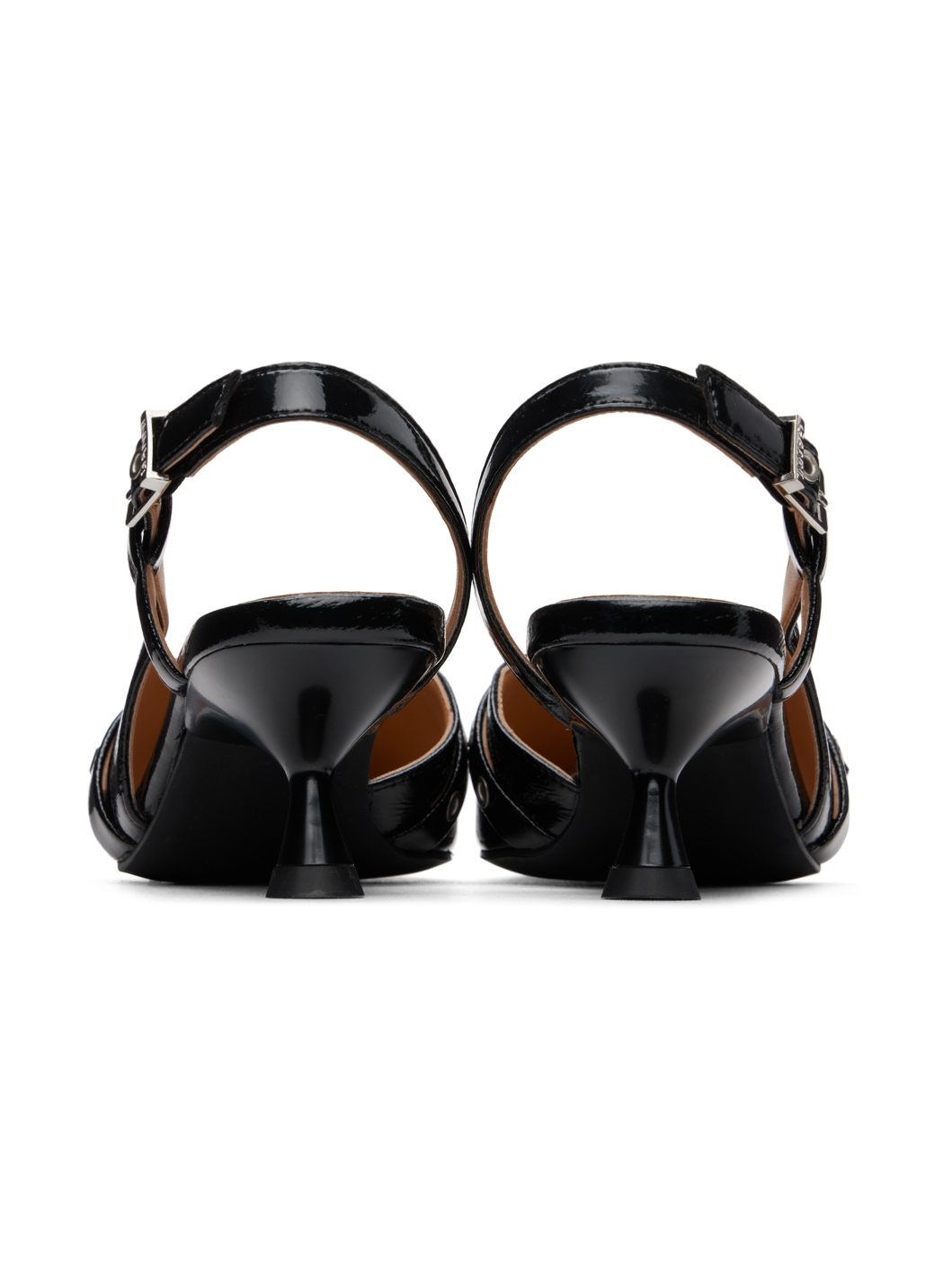 Black Eyelets Open Kitten Heels - 2