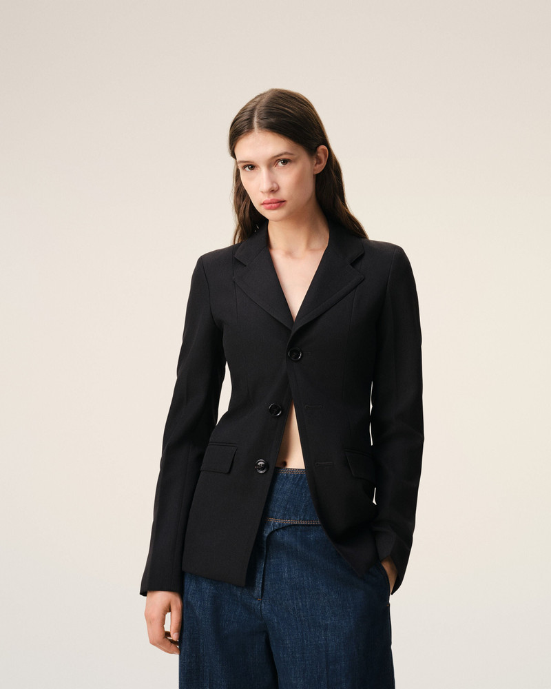 BLACK NEW WOOL SINGLE BREASTED FITTED JACKET 3