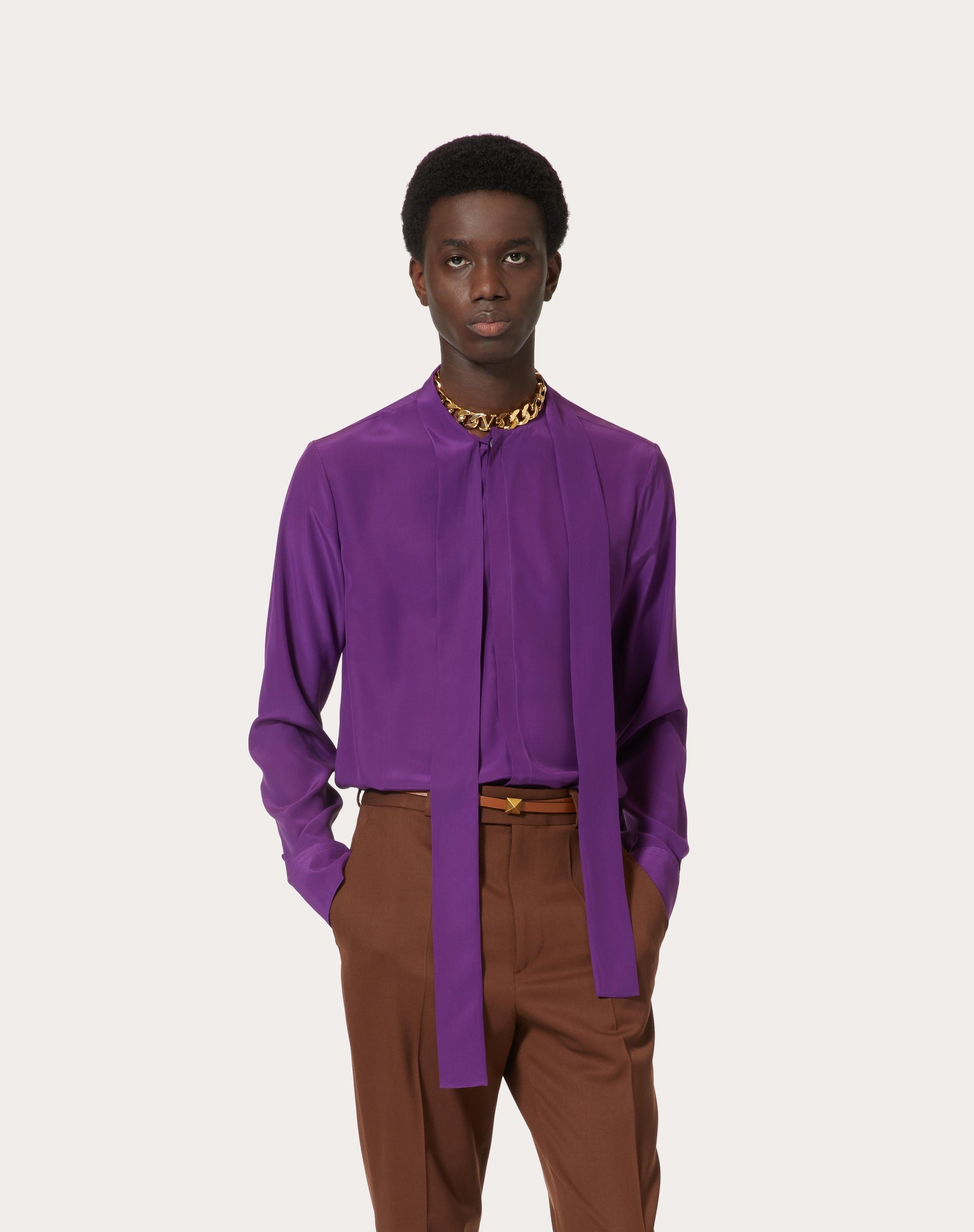 WASHED SILK SHIRT WITH NECK TIE - 3