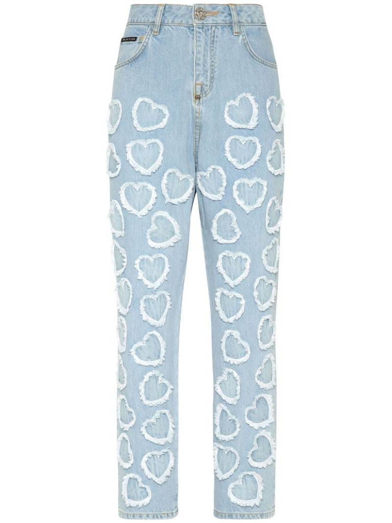 logo-patch cotton tapered jeans 1