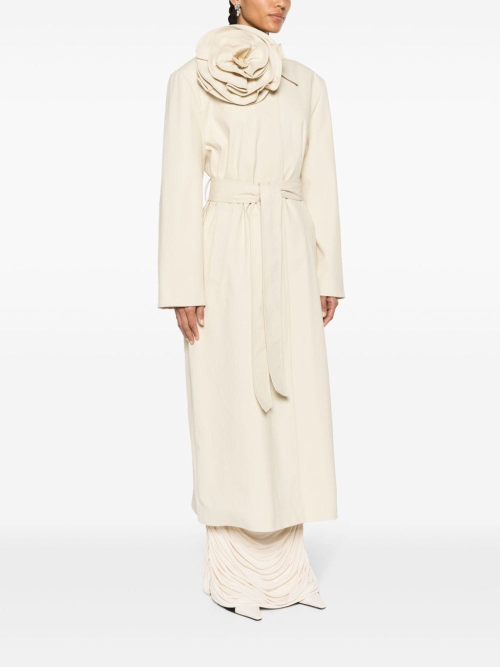 floral-appliquÃ© belted trench coat - 3