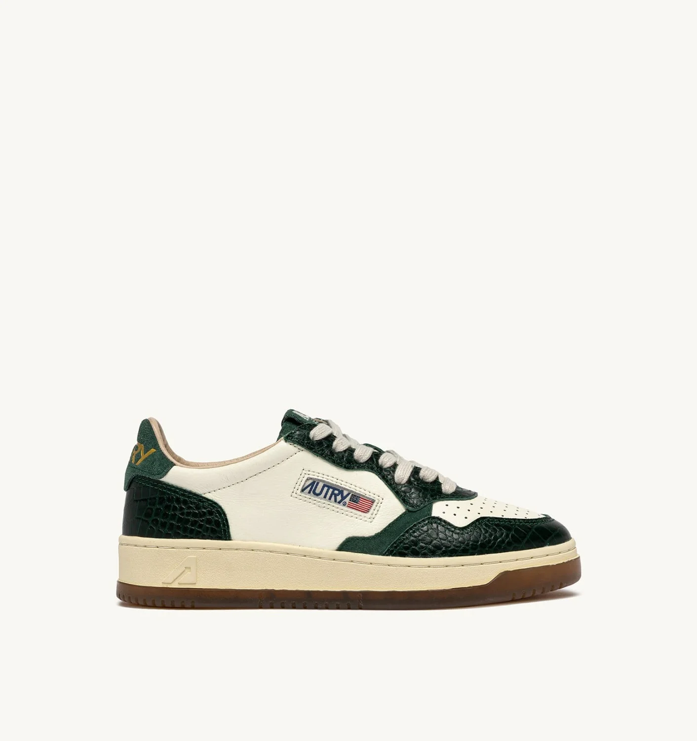 MEDALIST LOW SNEAKERS IN MARSHMALLOW AND GREEN LEATHER - 1