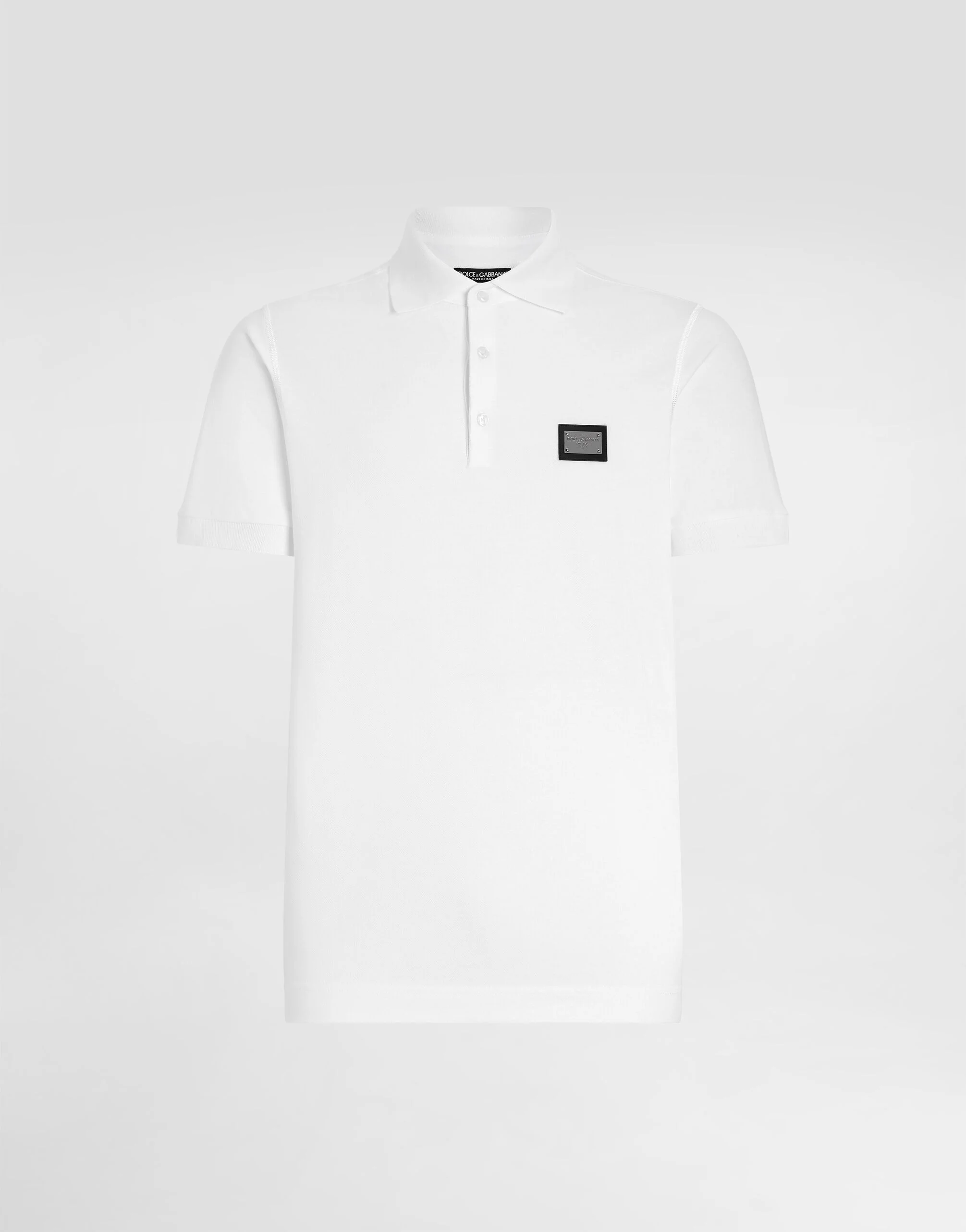 Cotton piqué polo-shirt with branded tag - 1