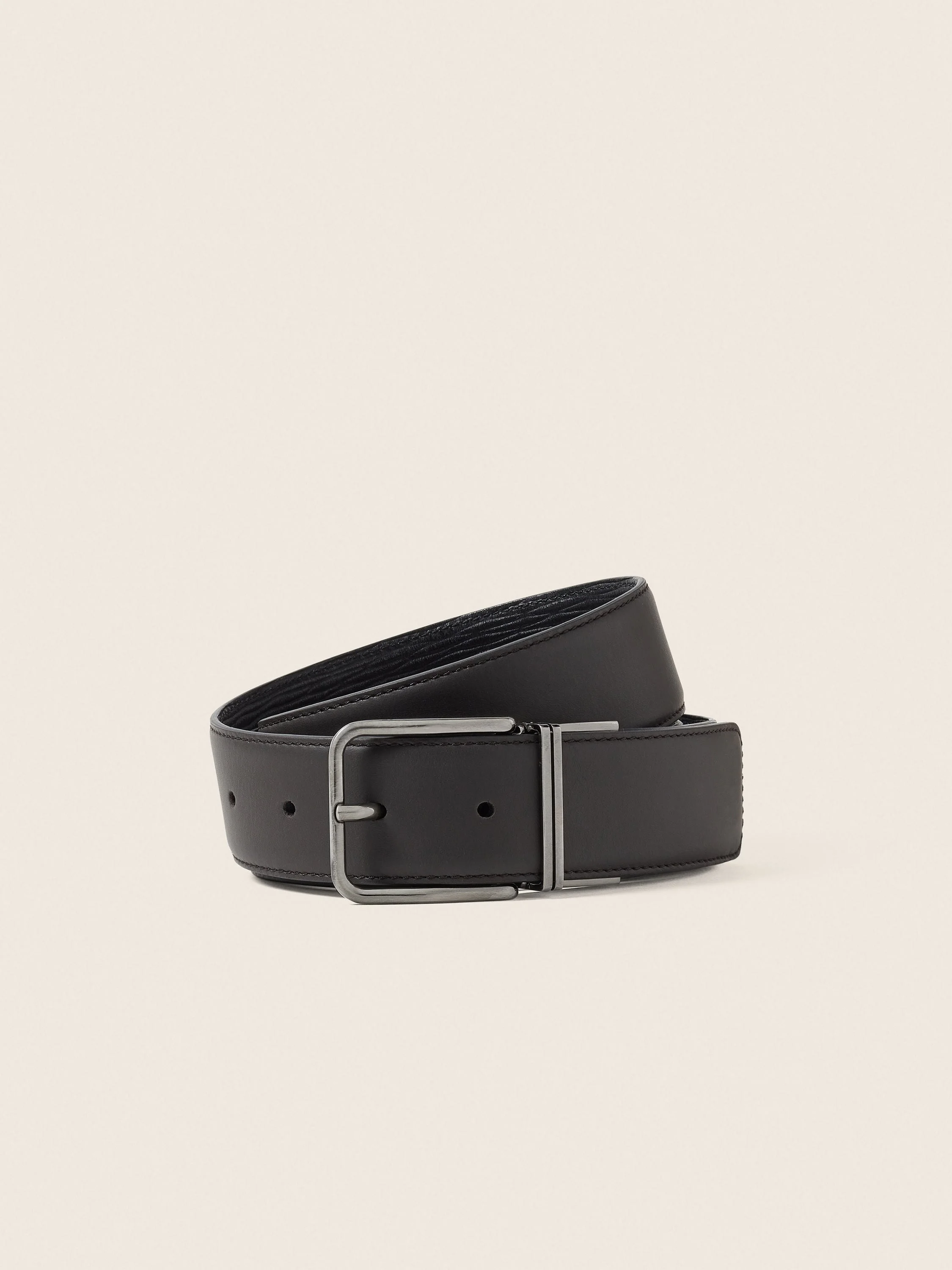 DARK BROWN AND BLACK REVERSIBLE LEATHER BELT - 1