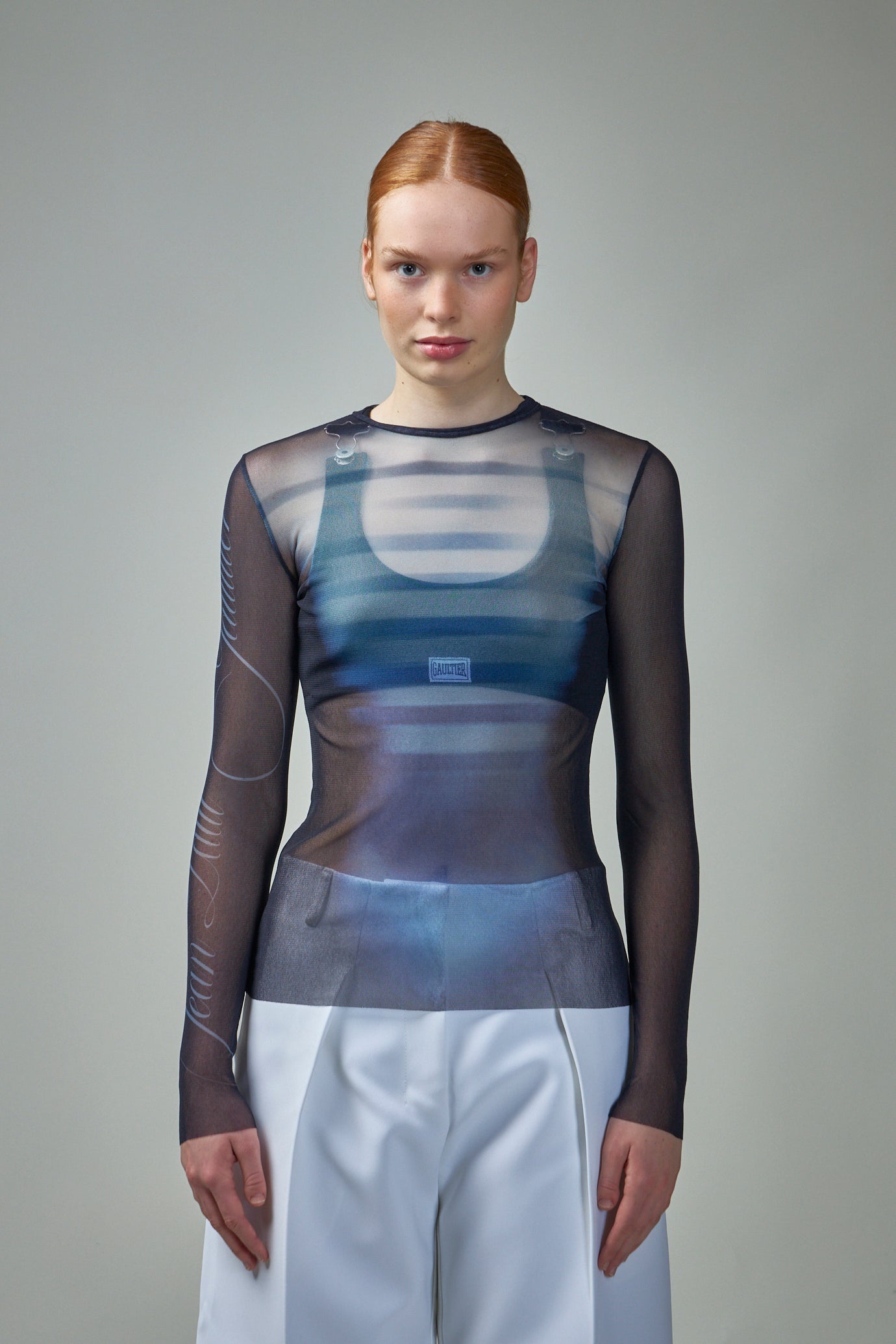 Mesh Long Sleeve Top Printed ''LE MÂLE'' - 1