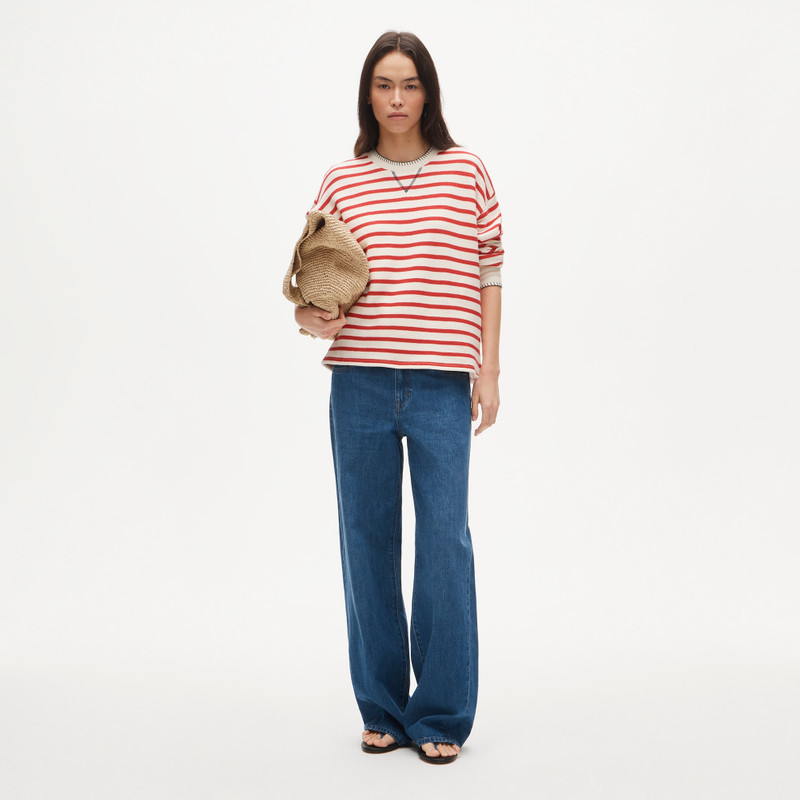 Contrast-trim heritage terry relaxed crewneck sweatshirt in stripe 3