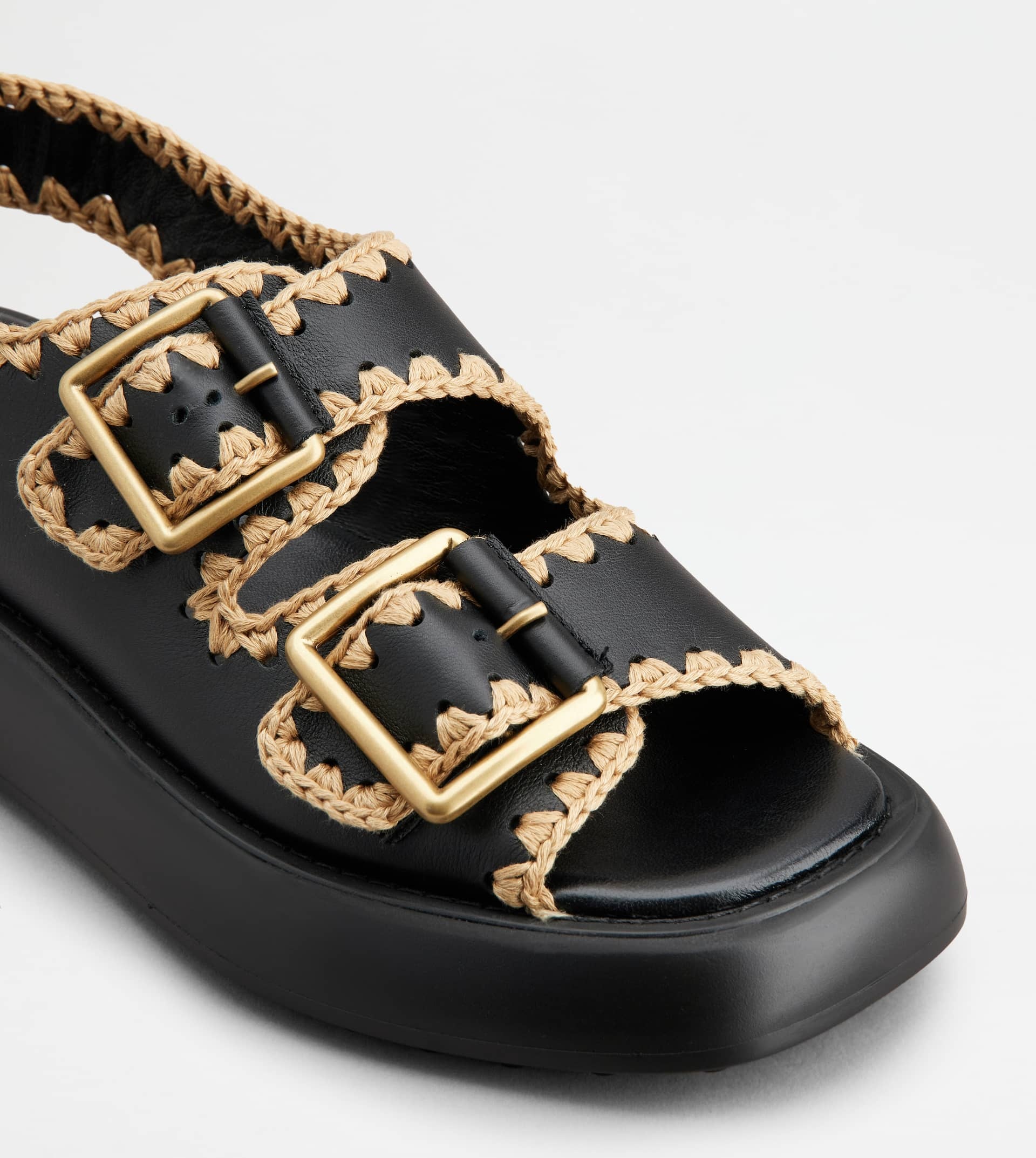 DOUBLE STRAP SANDALS IN LEATHER - BLACK - 5