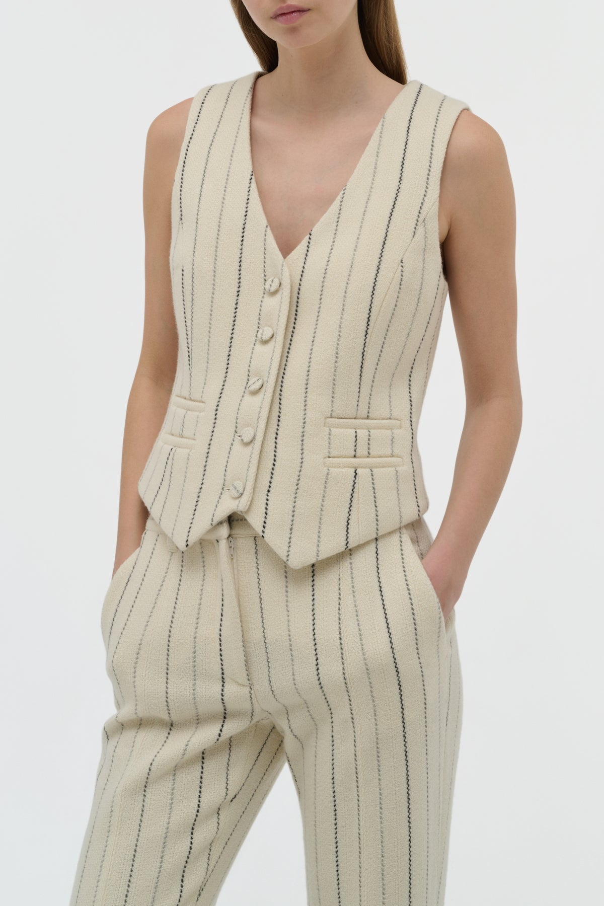 Coleridge Vest in Ivory Multi Pinstripe Wool Cashmere - 5