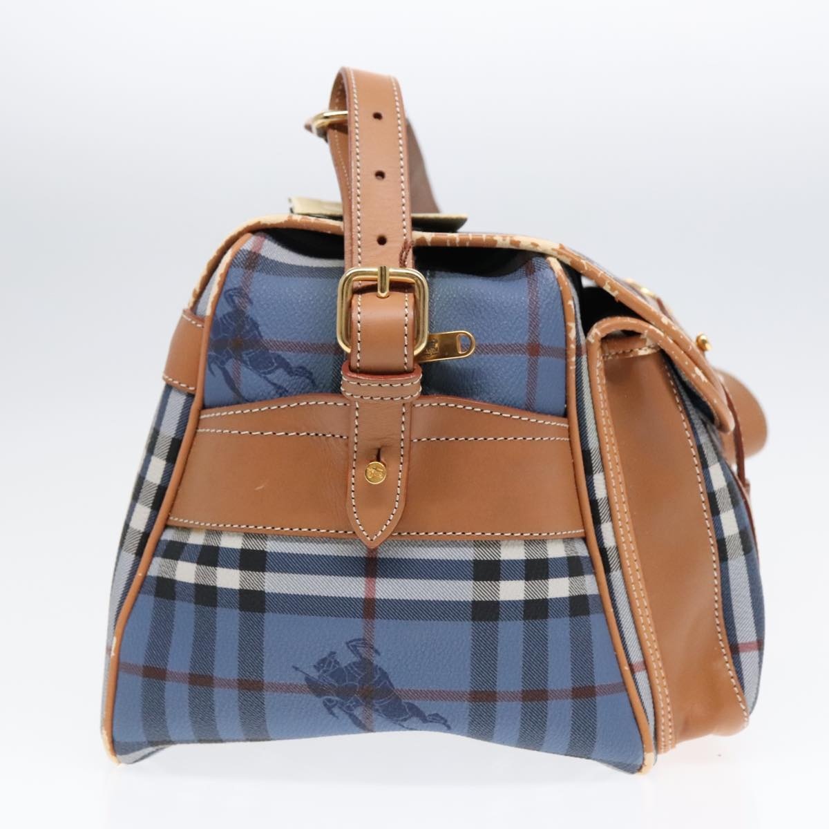 Burberry Nova Check Shoulder Bag Pvc Leather Blue Gold - 4